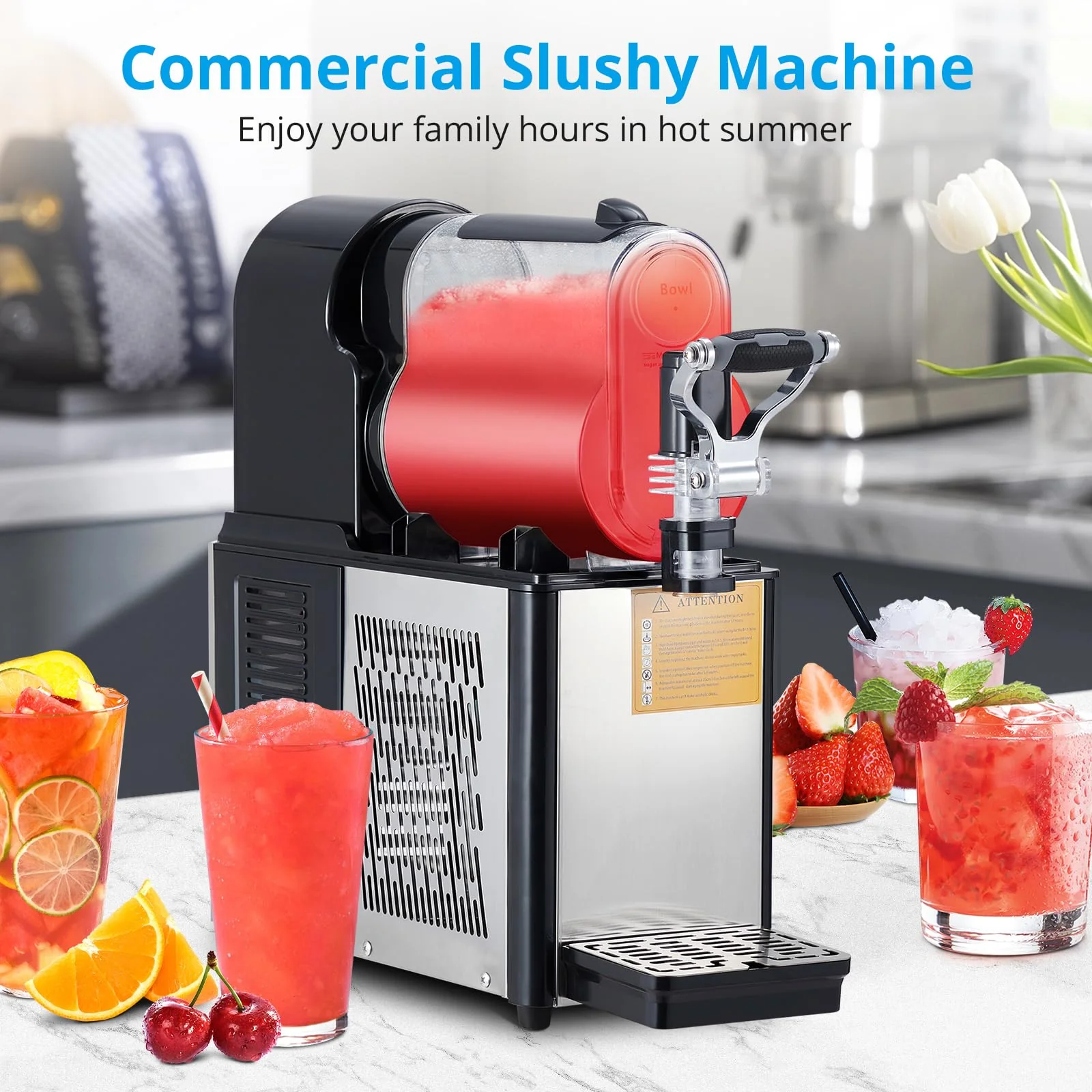 Commercial Slushie Machine 3L Stainless Steel Self-Cleaning Slushy Maker for Frozen Drinks,Snow Melting Ideal for Home,Coffee Shop,Restaurant(Black/3Lx1)
