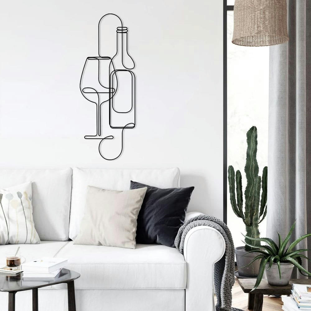 - Décoration murale thème de vin en métal noir 37x99 cm