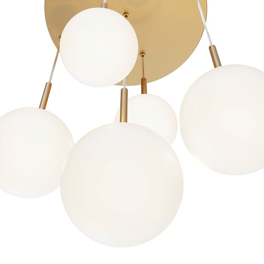 Suspension moderne blanc & or - 5 globes en grappe DELTONA