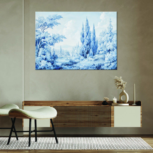 Feeby Obraz na płótnie, Krajobraz Las Drzewa Natura Niebieski 60x40
