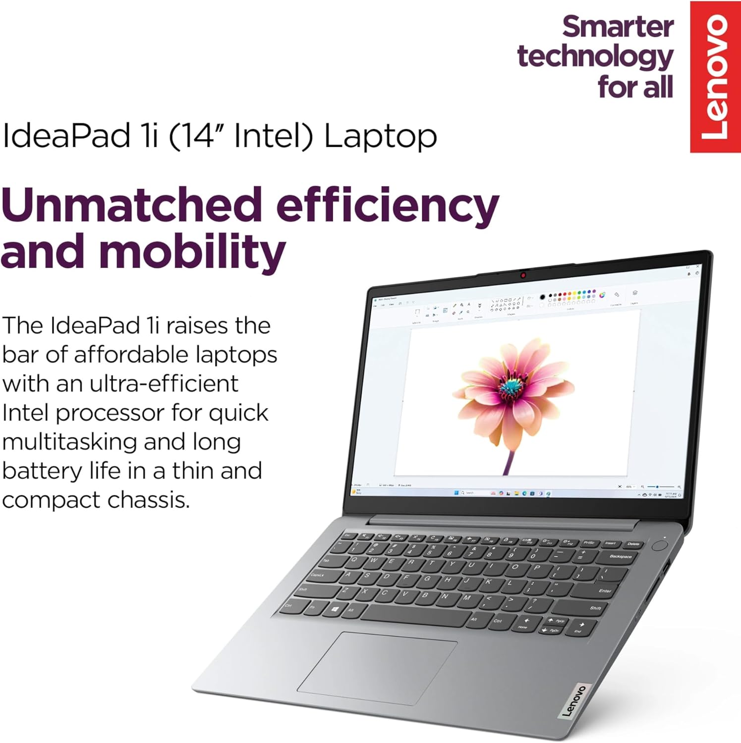 Lenovo IdeaPad 1i Laptop with Office 365 Home and Business • 128GB SSD • 4GB RAM • Intel Core • 14 Anti-Glare Screen • WiFi-6 • 11HR Battery • Windows 11 no Mouse