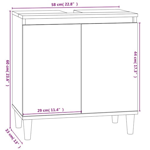 NNEVL Sink Cabinet Brown Oak 58x33x60 cm Engineered Wood