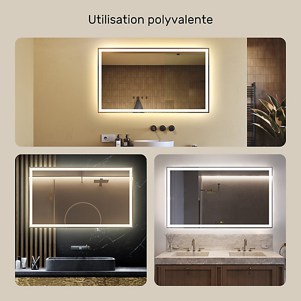 Miroir avec LED Illumination Salle de Bain (120x70cm) LED Lumineux Miroir avec éclairage (LED001) Blanc Neutre 4500K
