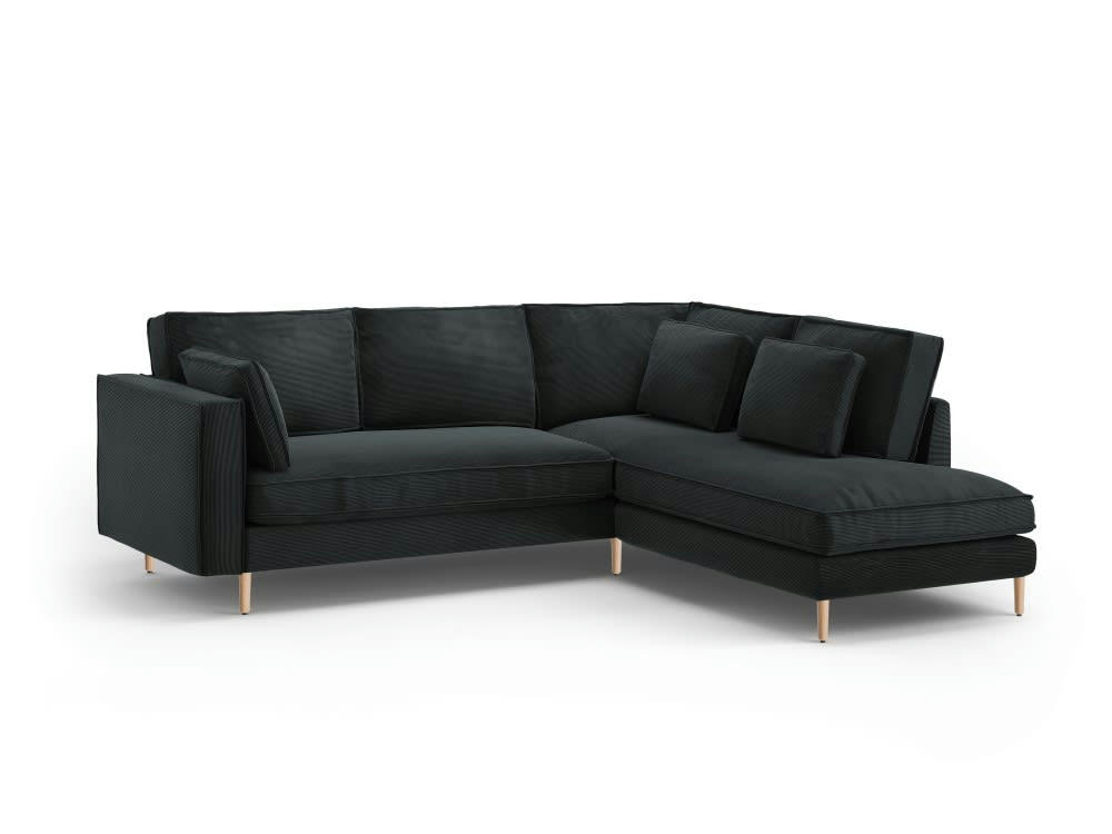 ALEXIS - Canapé d'angle 5 places en tissu structuré noir