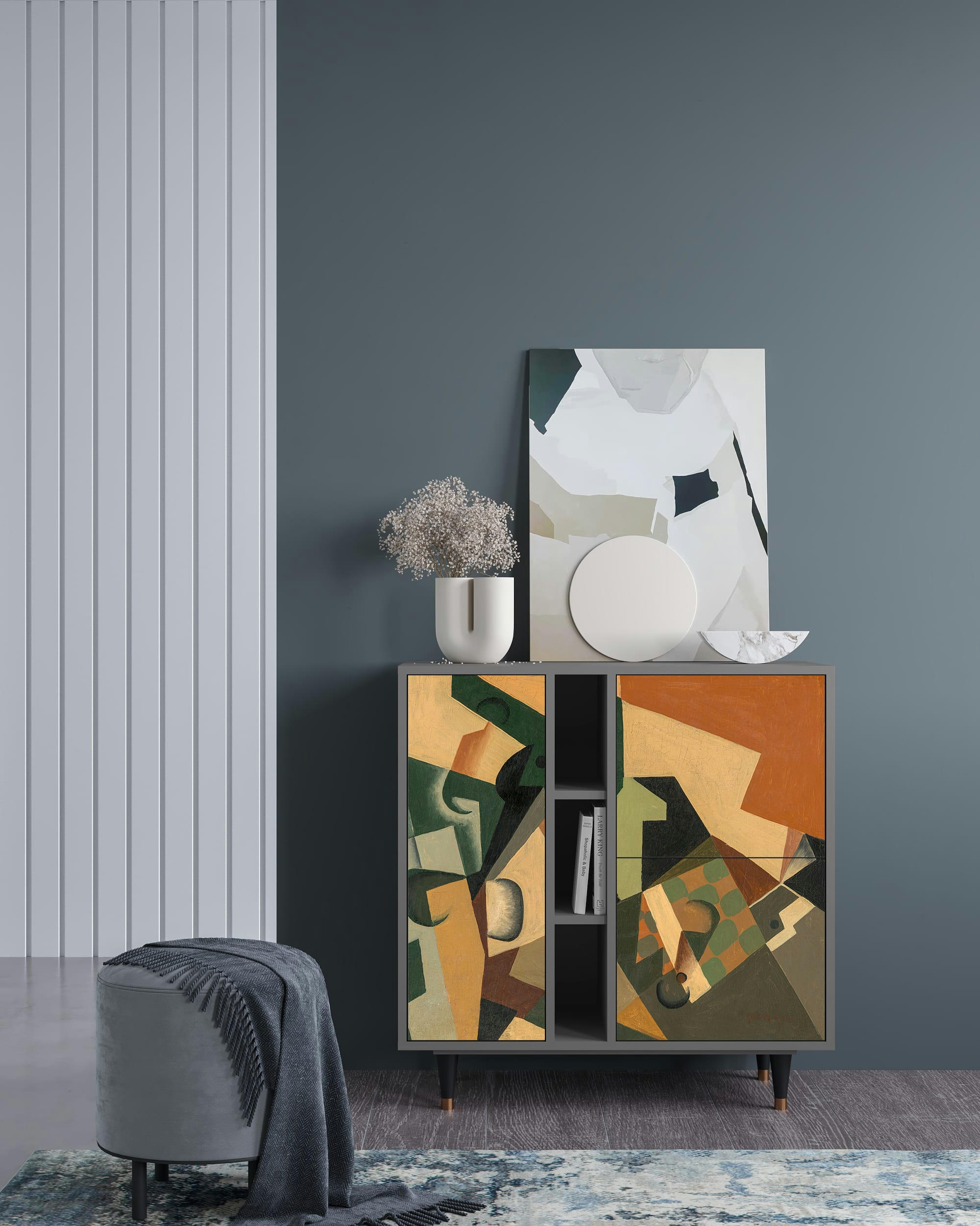 GLASS AND CHECKERBOARD BY JUAN GRIS - Buffet  multicolore 3 portes L 94 cm