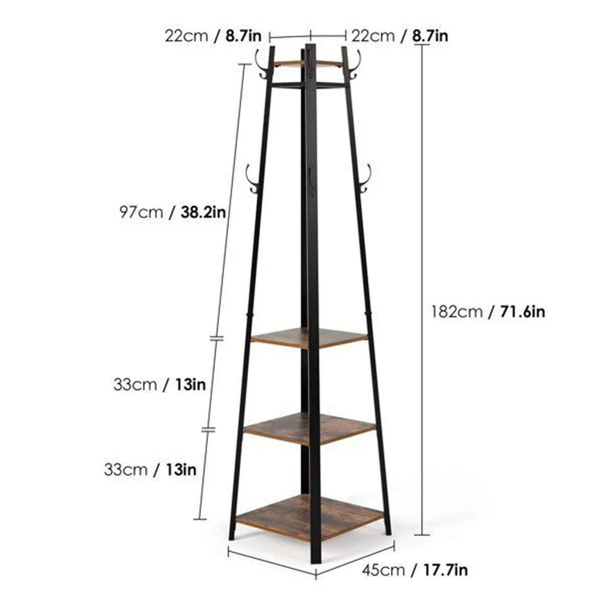 Corner 4 Tiers 8 Hooks Freestanding Coat Rack