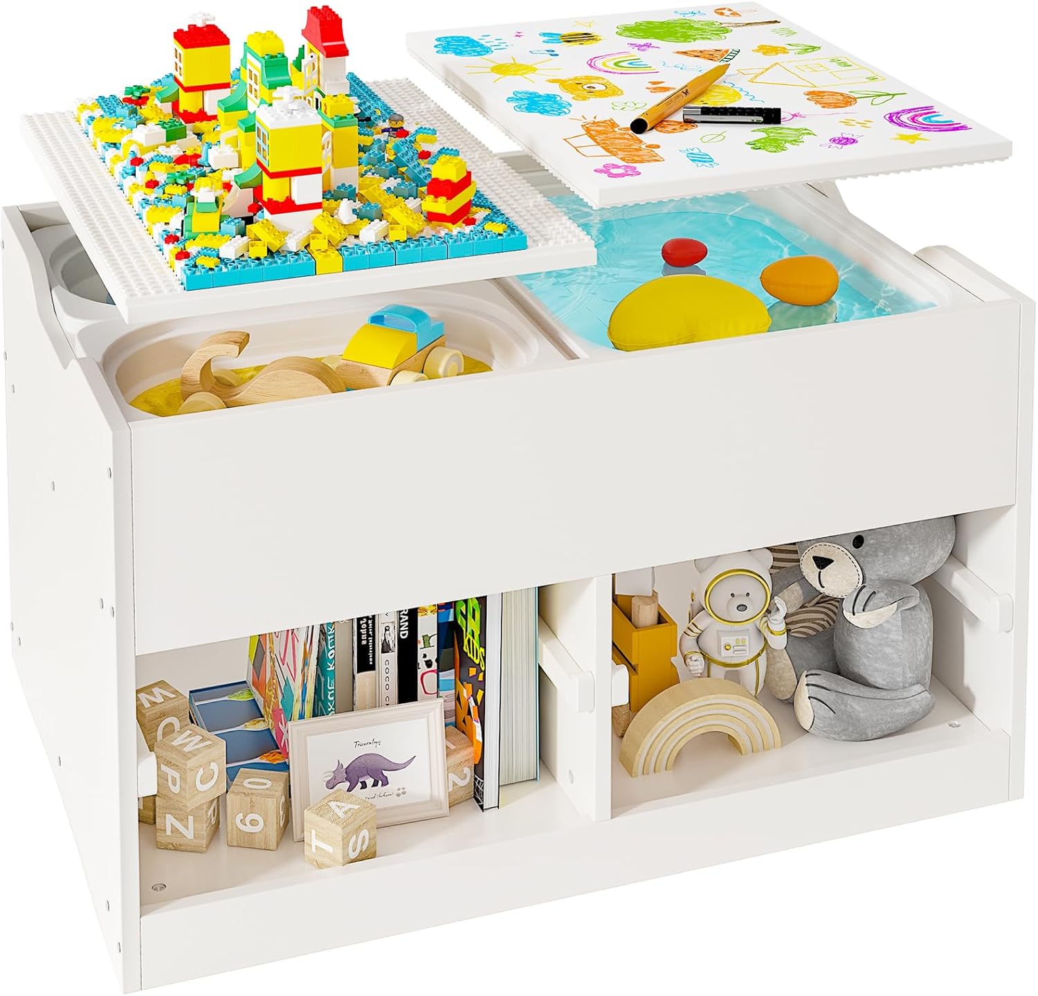 Easyego Kid Sensory Table with Storage - Activity Table with Foldable Storage Bins, Birthday Gifts for Boys and Girls - White