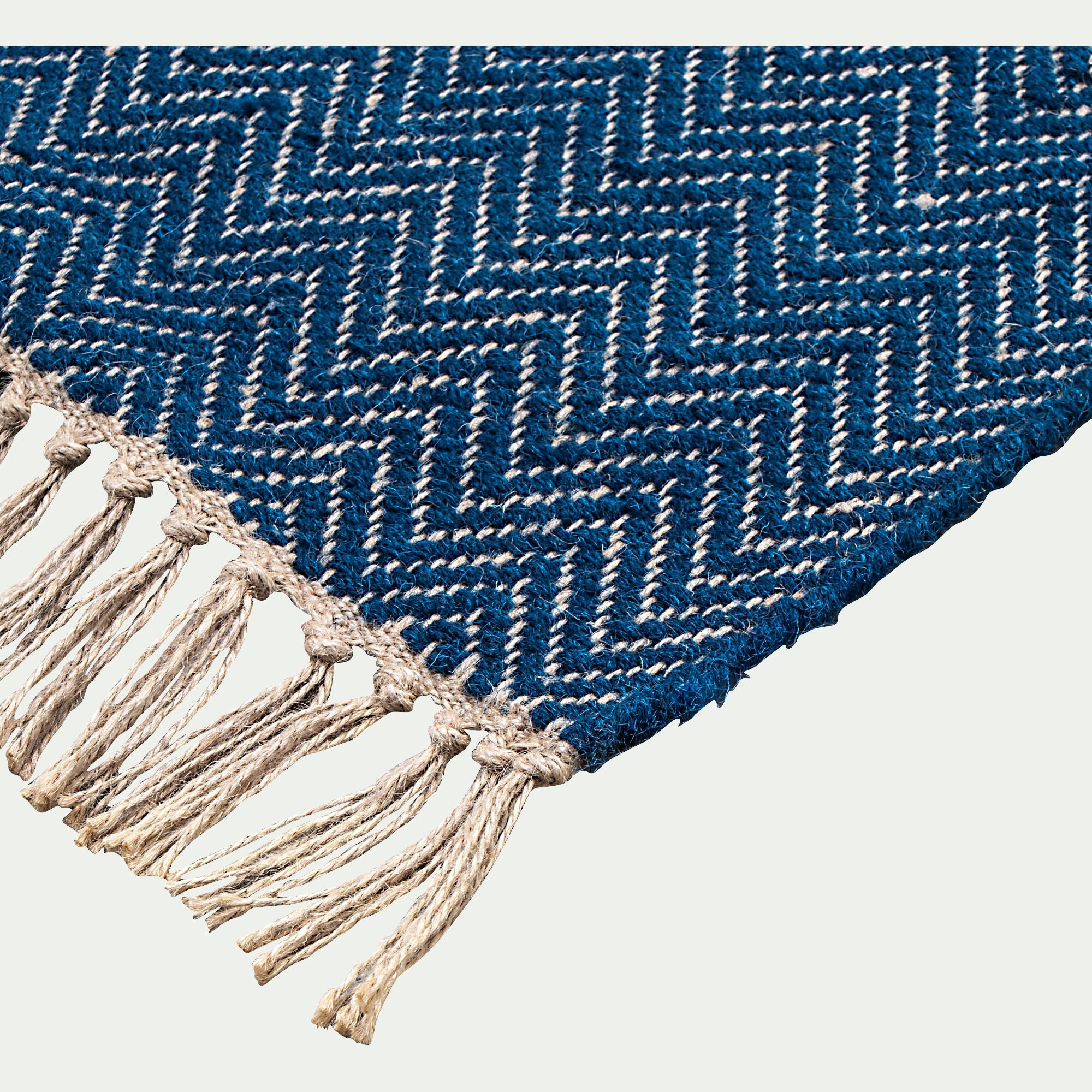 TURAU - Tapis de couloir et laine et jute - bleu figuerolles 60x200cm