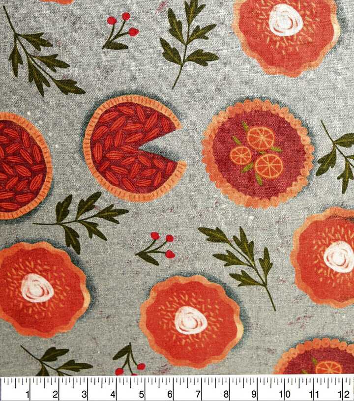 Pumpkin Pies On Teal Fall Print Cotton Fabric