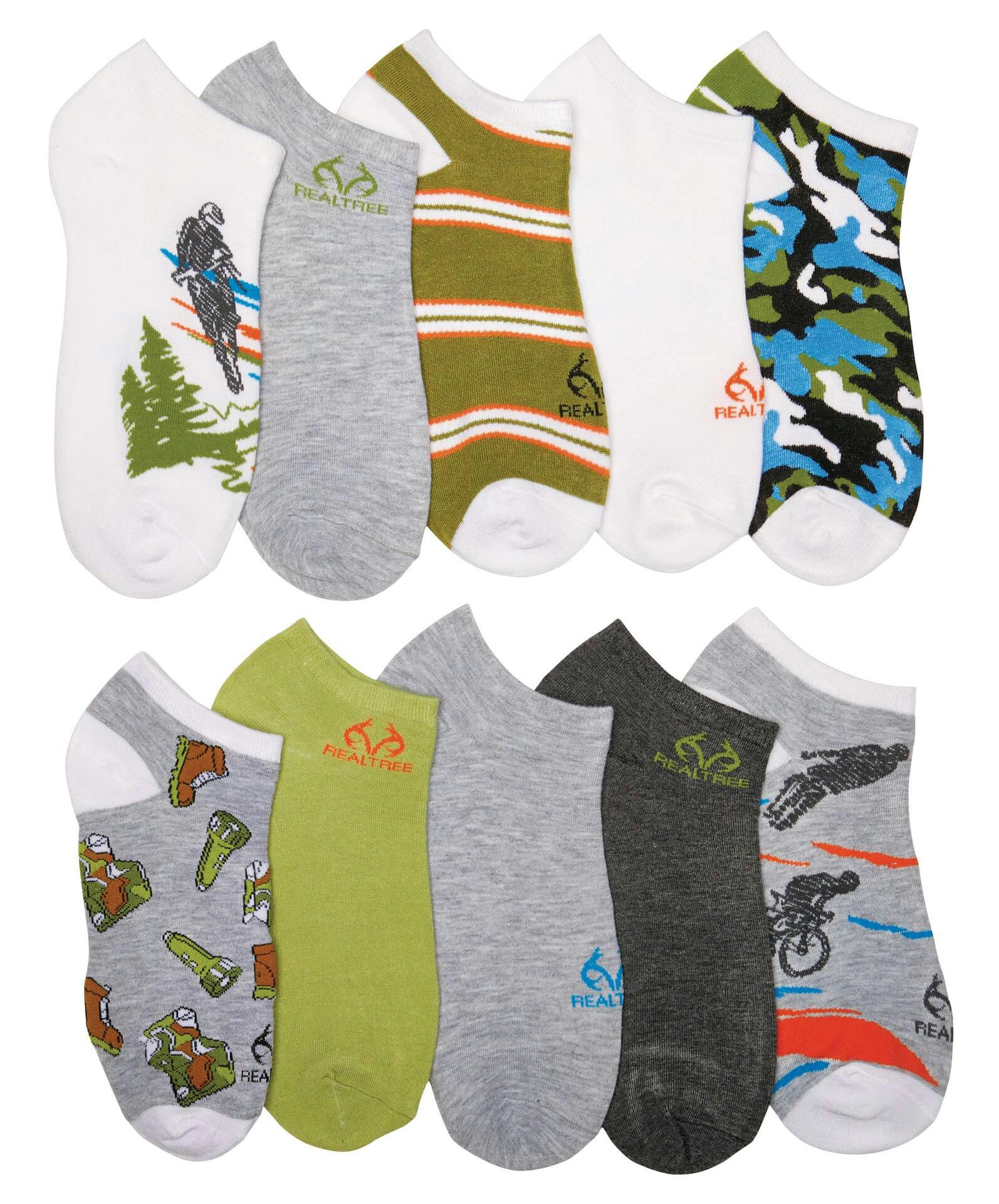 Realtree Men's Low Cut Flat Knit Hunting Lifestyle Casual Socks, Low Cut, For Size 10-13, 10-pk