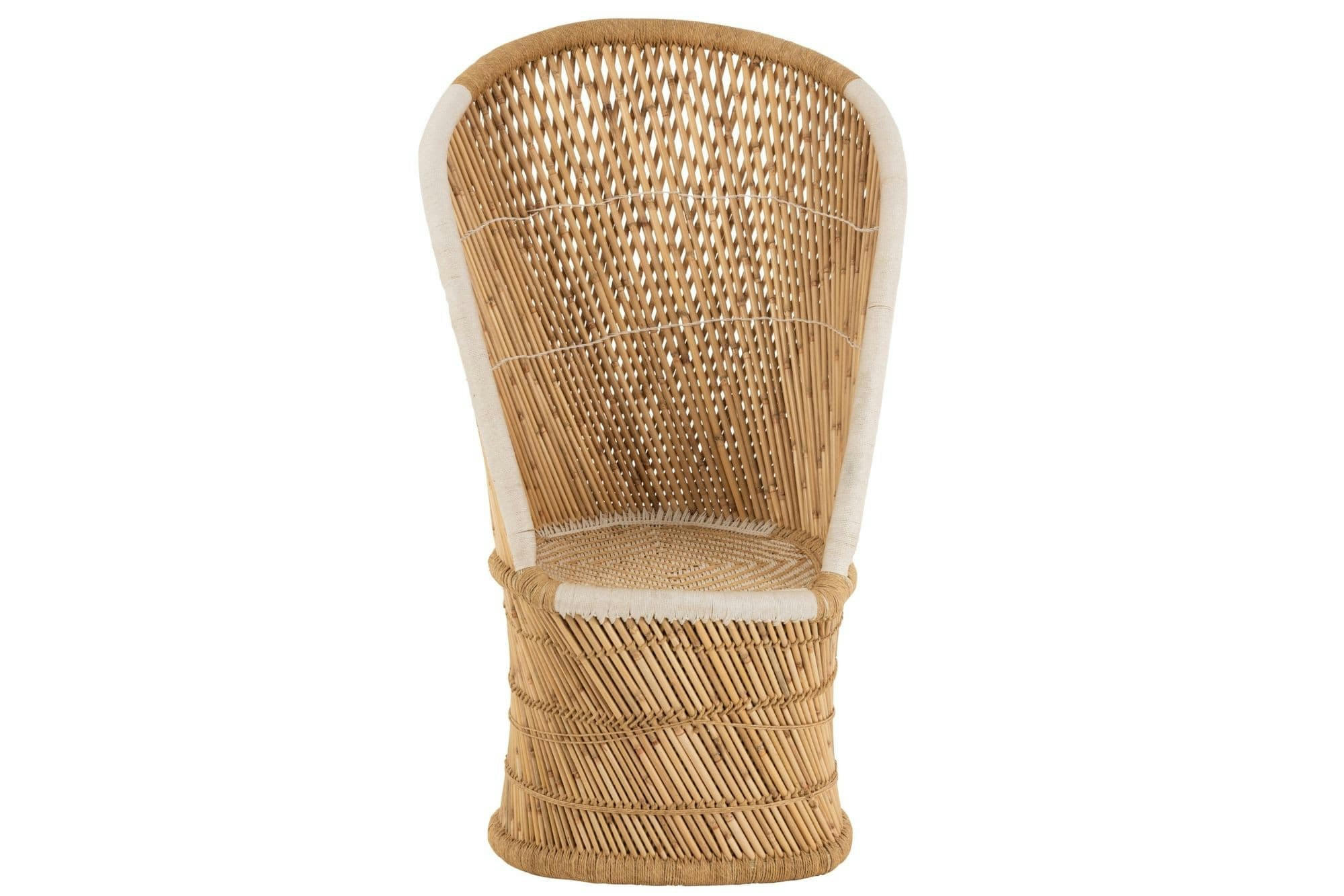 PASO - Fauteuil vintage à dossier haut en bambou naturel et blanc 1 place