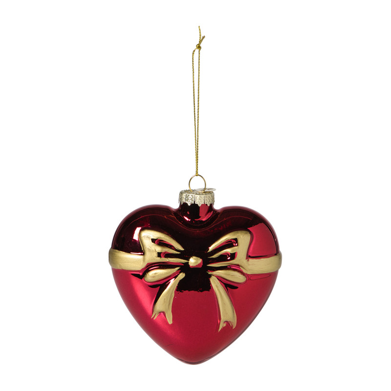 Kersthanger hart met strik - bordeaux rood - 10.5x10x4.5 cm