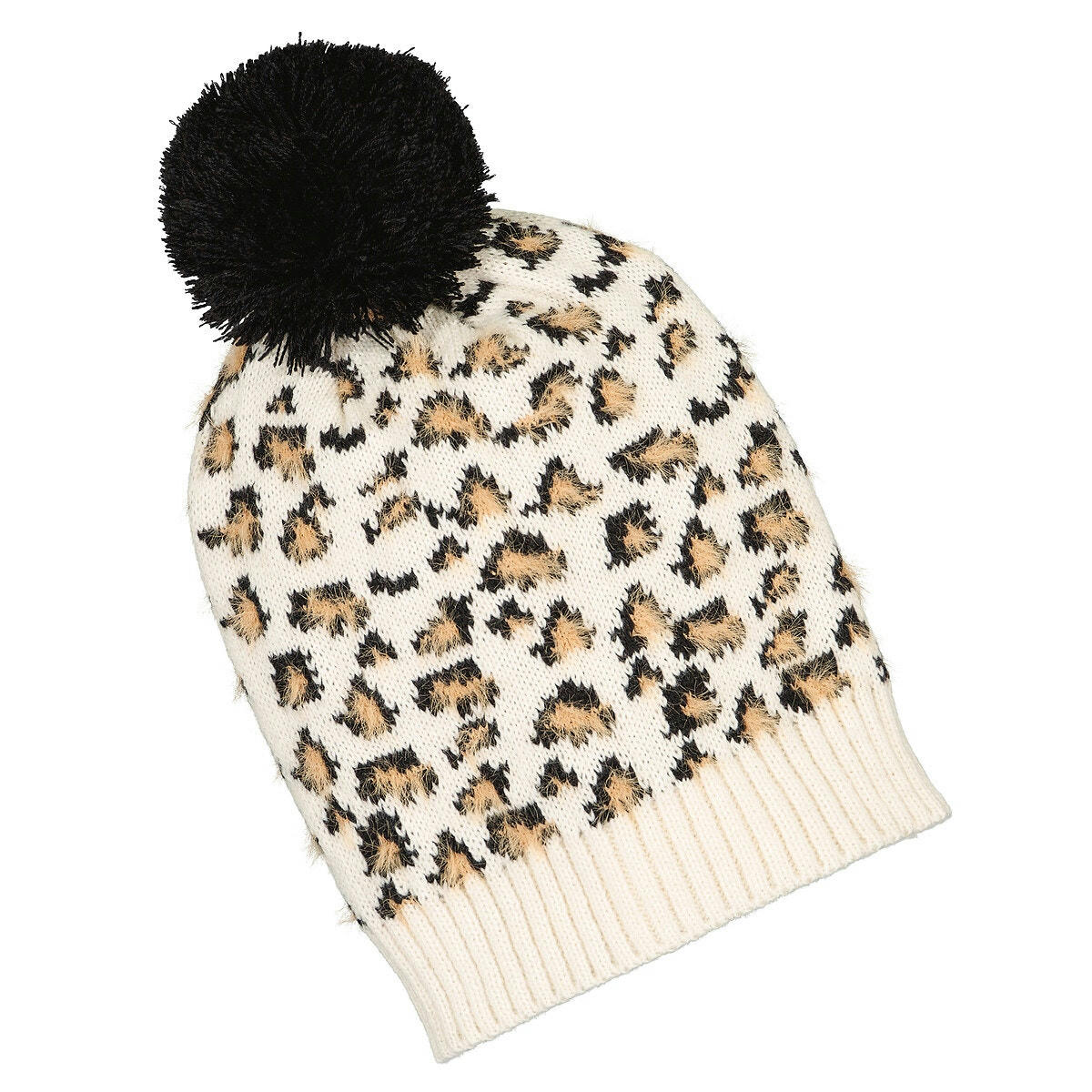 Bonnet à pompon, motif léopard