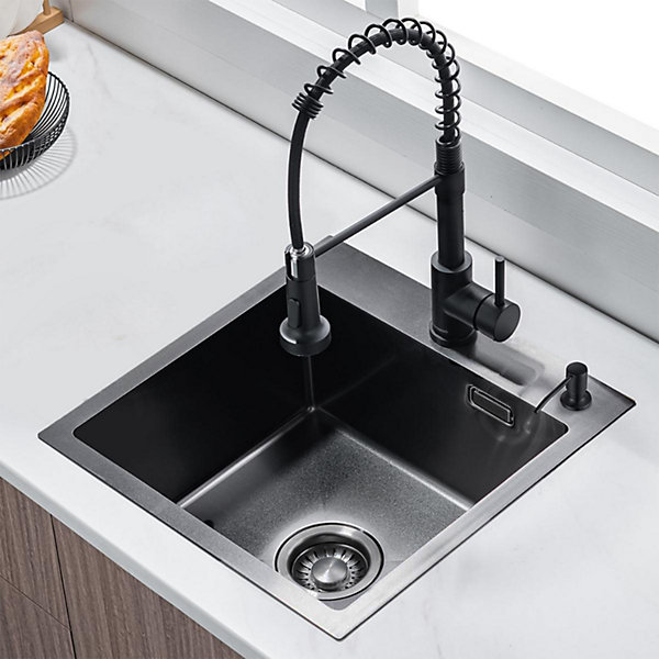 Evier Cuisine LOMAZOO Amy 40 cm Inox avec distributeur de savon Anthracite