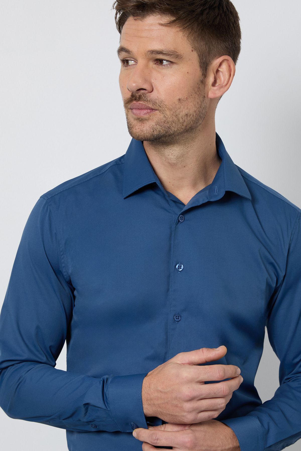 Burton Blue Slim Fit Easy Iron Shirt