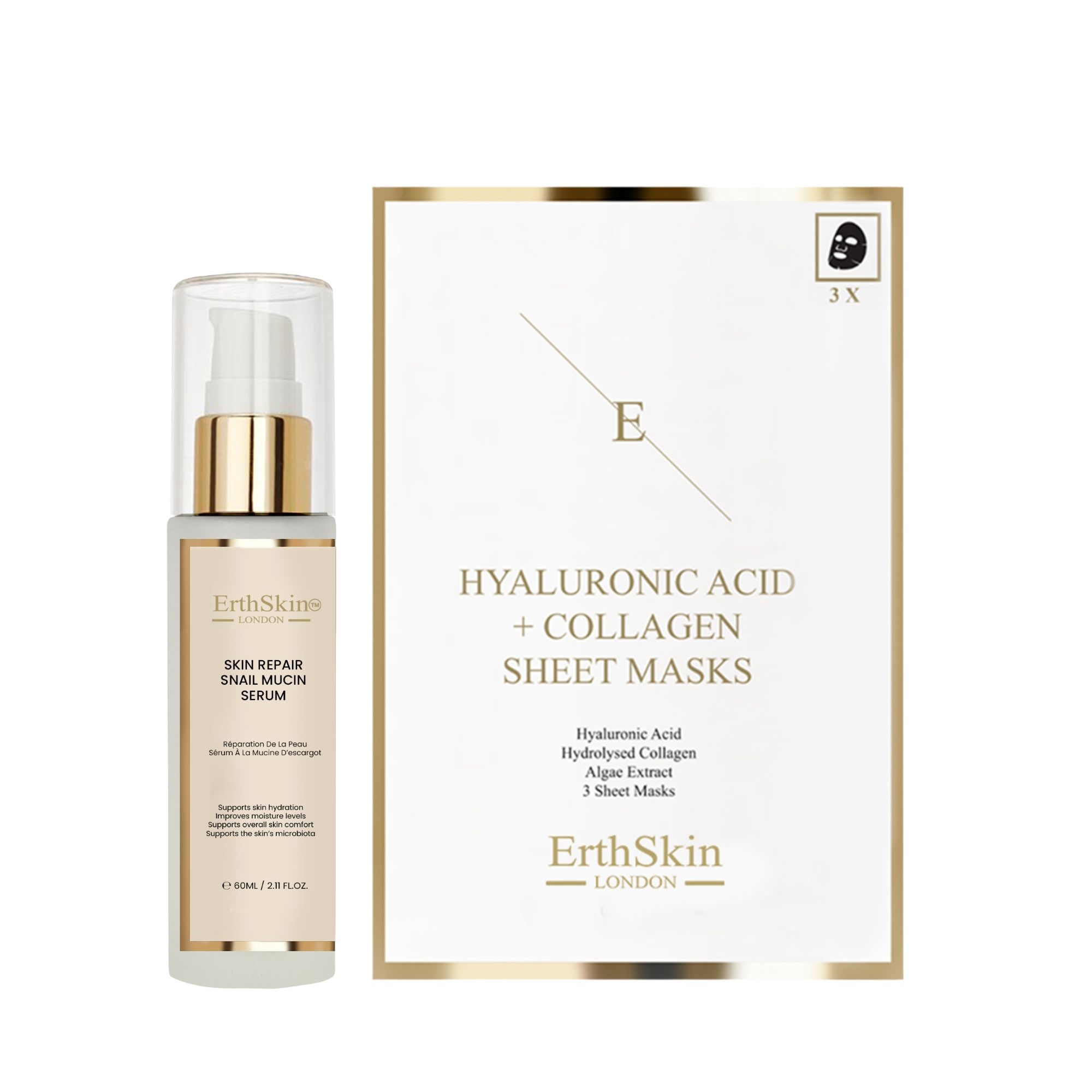 Erth Skin London Snail Mucin Serum 60ml   Hyaluronic Collagen Masks