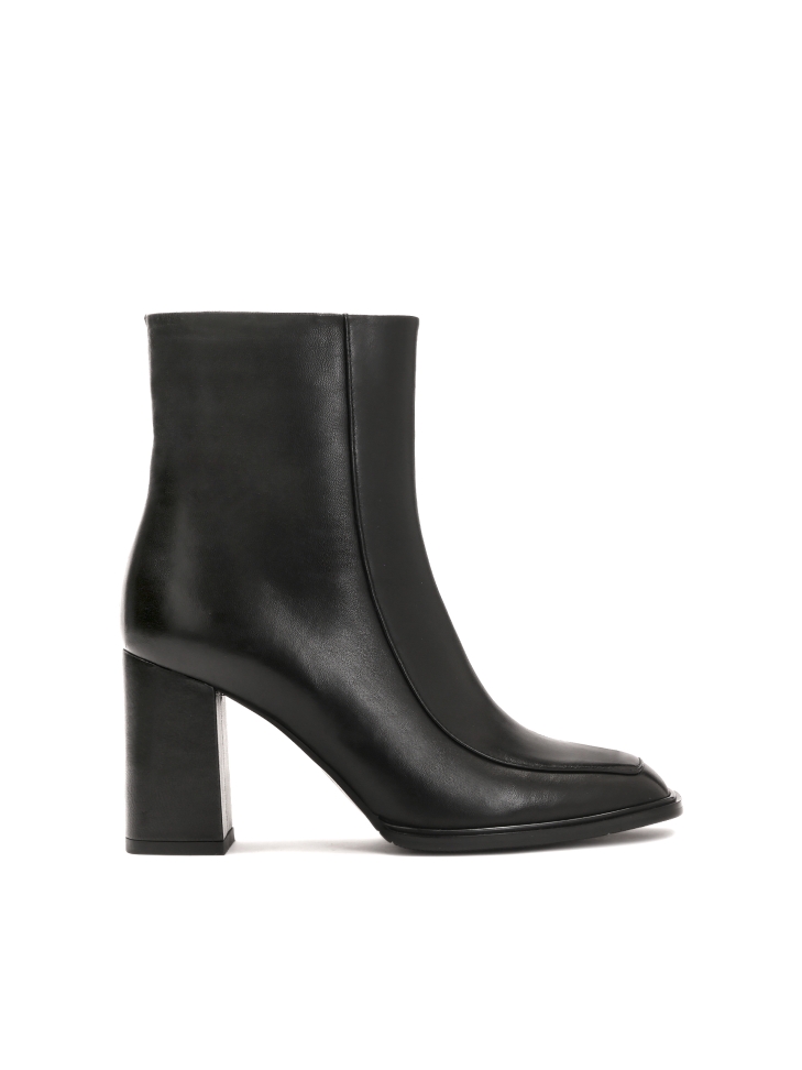 Black leather boots with square toe