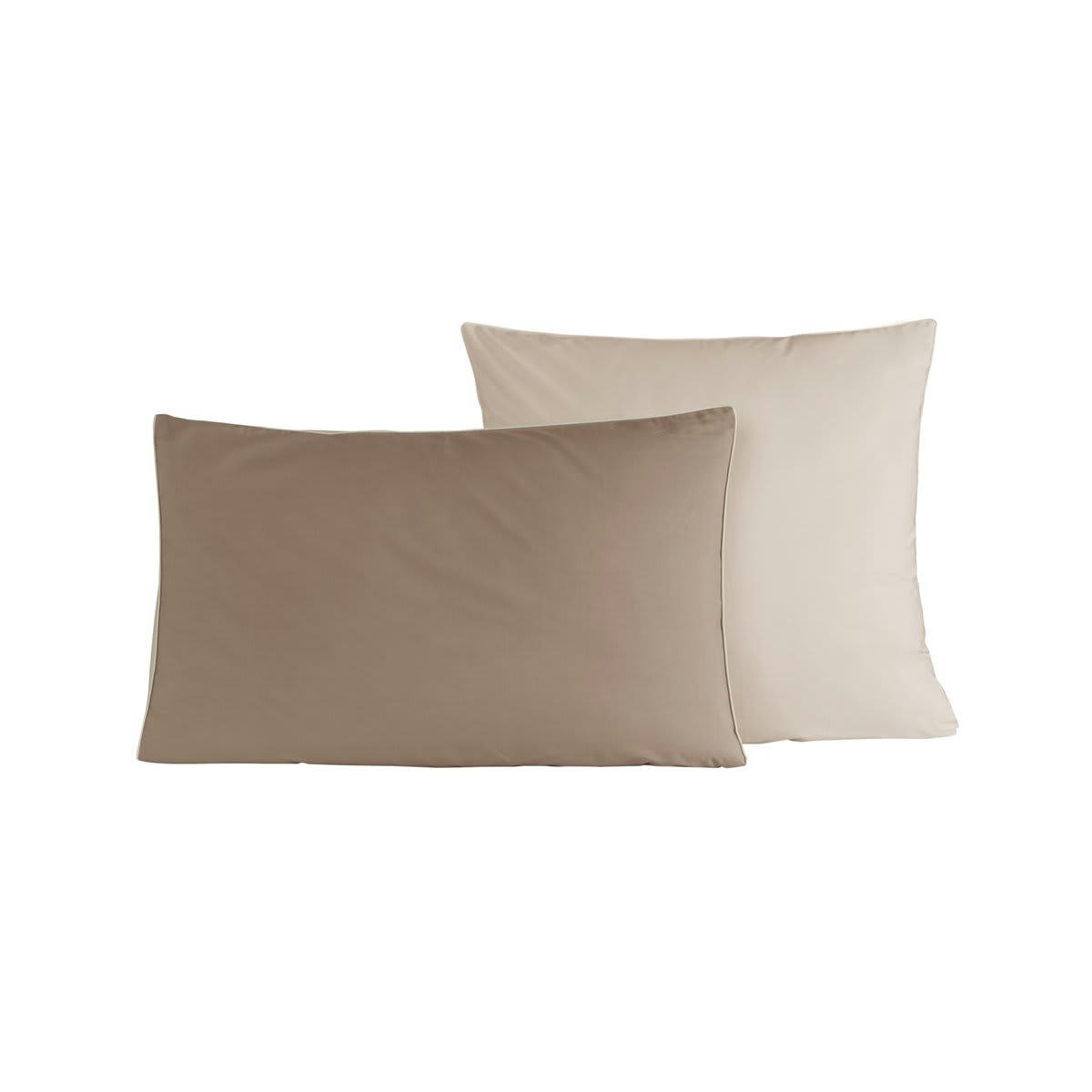 DOZMARY - 2 taies d'oreiller bicolores en percale coton taupe/ficelle 65x65 cm
