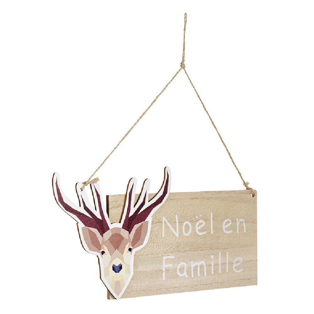 Pancarte de No&euml;l à suspendre motif renne avec inscription