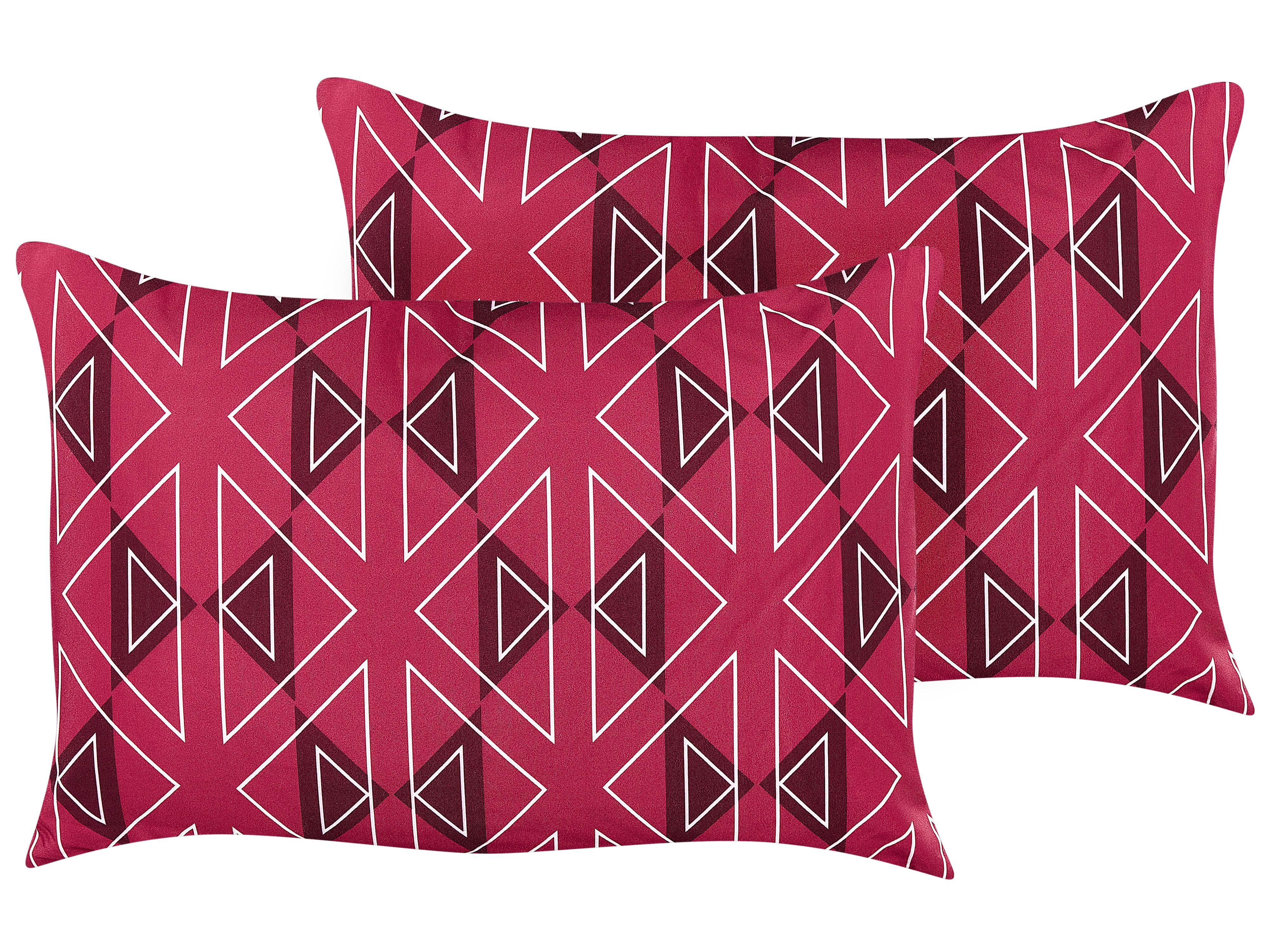 Set of 2 Outdoor Cushions MEZZANO Geometric Pattern 40 x 60 cm Fuchsia Pink