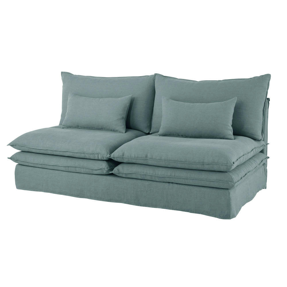 Pompei - Chauffeuse pour canapé modulable 2 places en lin bleu céladon