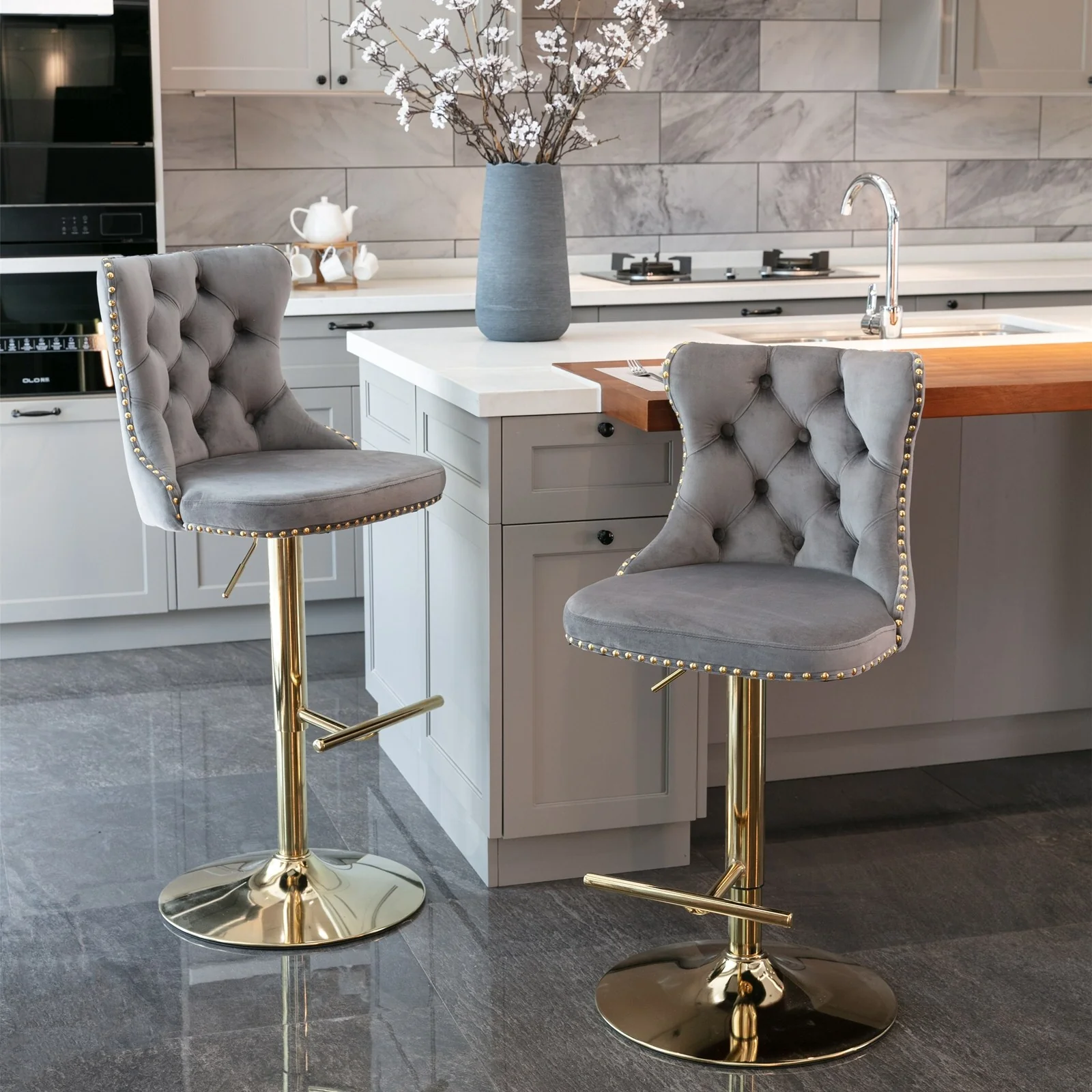 Golden Swivel Velvet Barstools