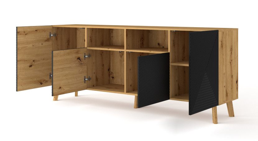 Komoda LUXI 4D 195 cm dąb artisan / czarny mat