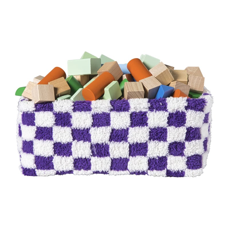 Mand checks middel - paars/wit - 13x33x23 cm