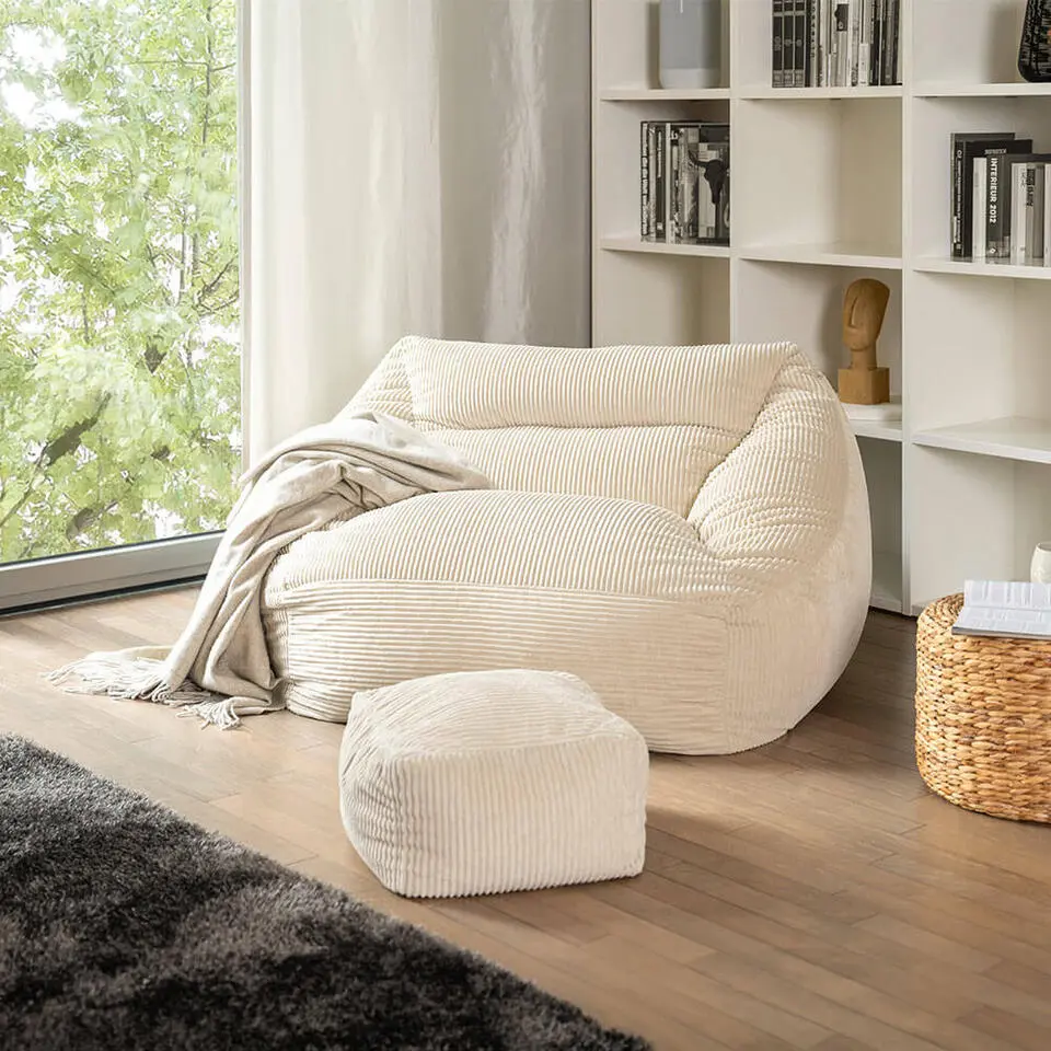 HOME DELUXE zitzak COSY beige inclusief krukje