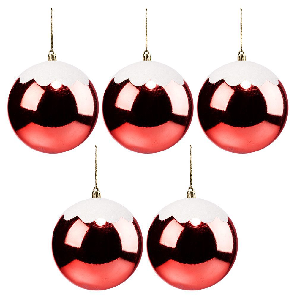 Boule de No&euml;l rouge effet neige Ø12cm x5