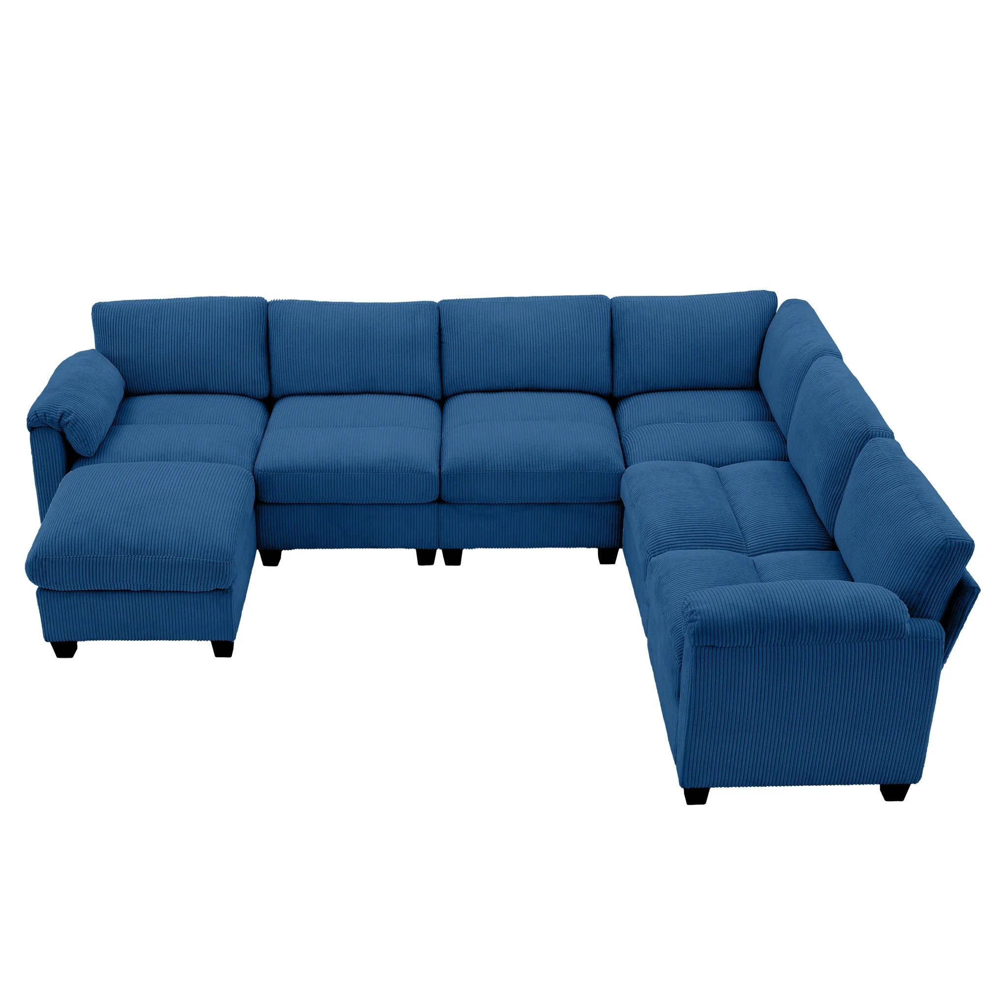 Corduroy Corner Sectional Sofas with a Removable Ottoman, L-shaped Reversible 7-seat Modular Couch