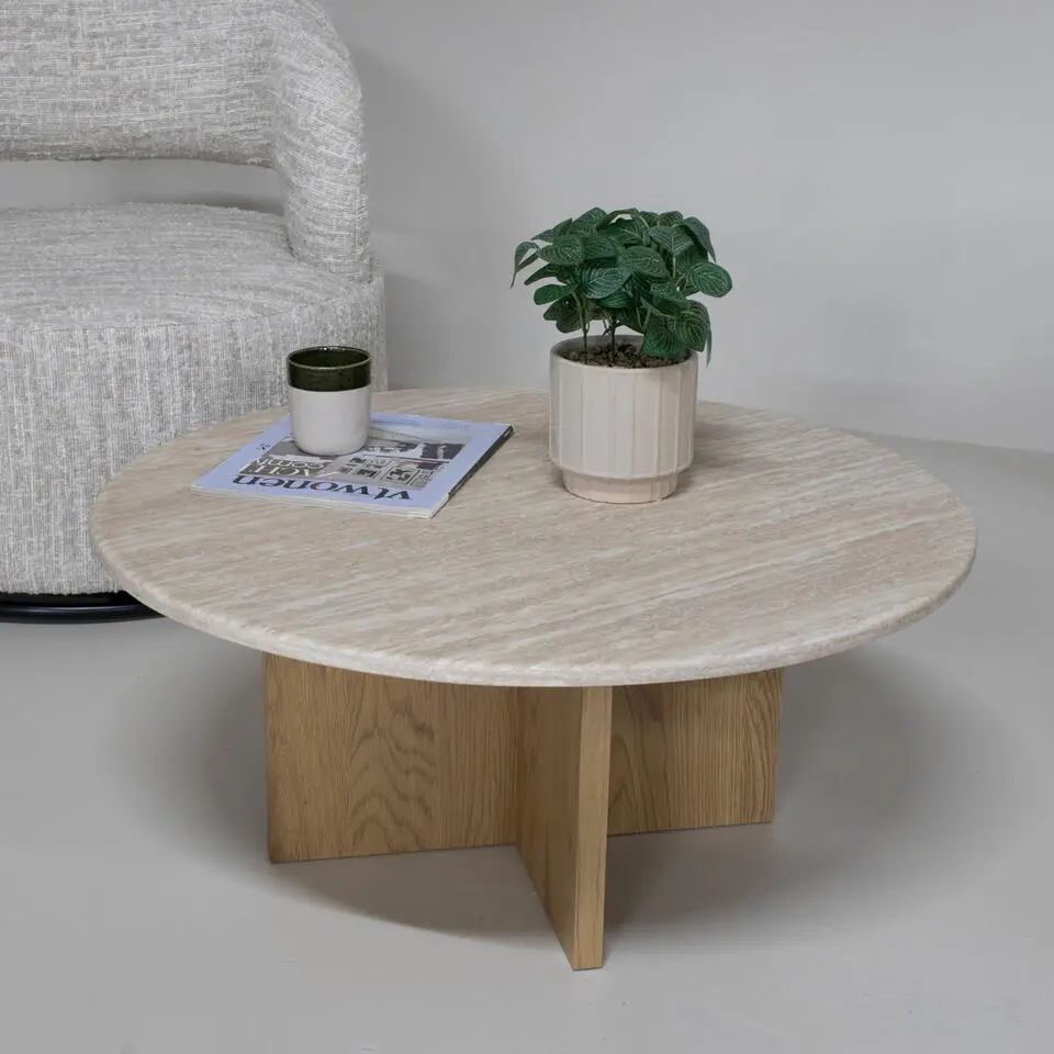 Salontafel Lichtbruin Marmer - &Oslash;80x35cm - Faria