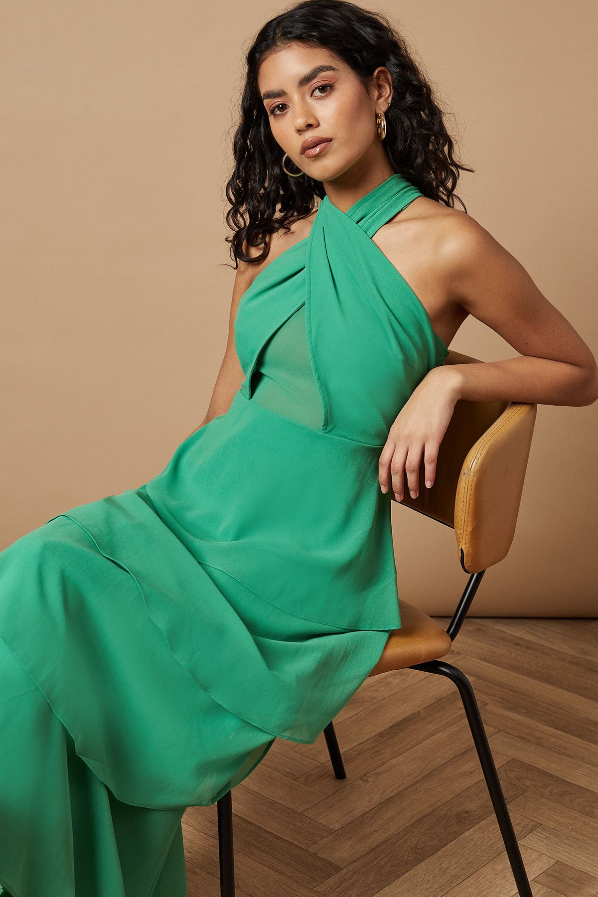 Oasis Petite Halter Neck Cutout Tiered Maxi Dress