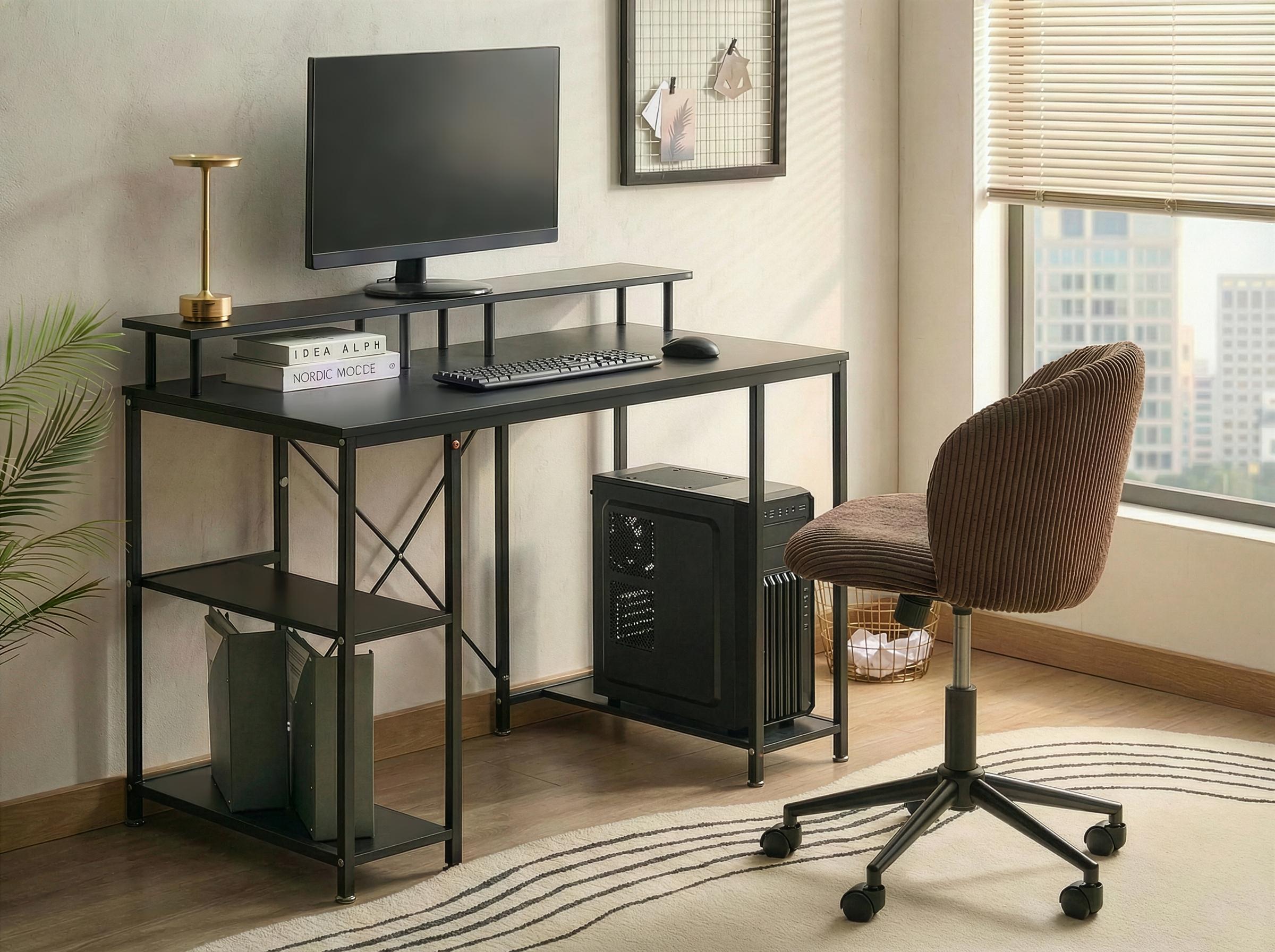 Home Office Desk CADDO Black 120 cm 60 cm with Shelves