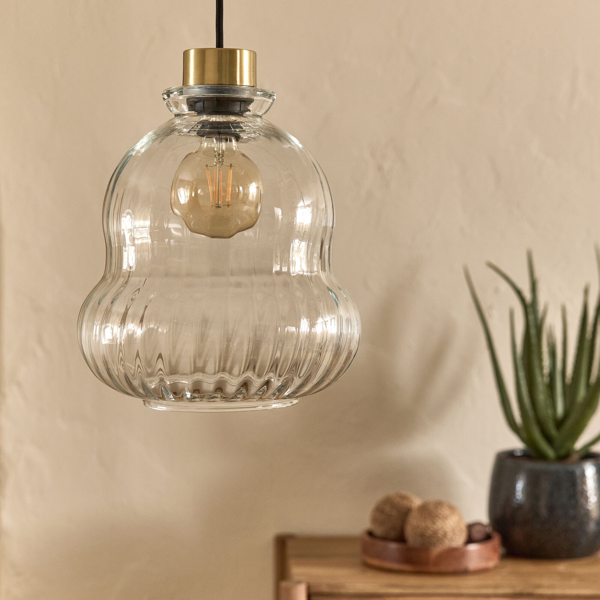 RAVELLO - Suspension électrifiée en verre D24,5cm - transparent