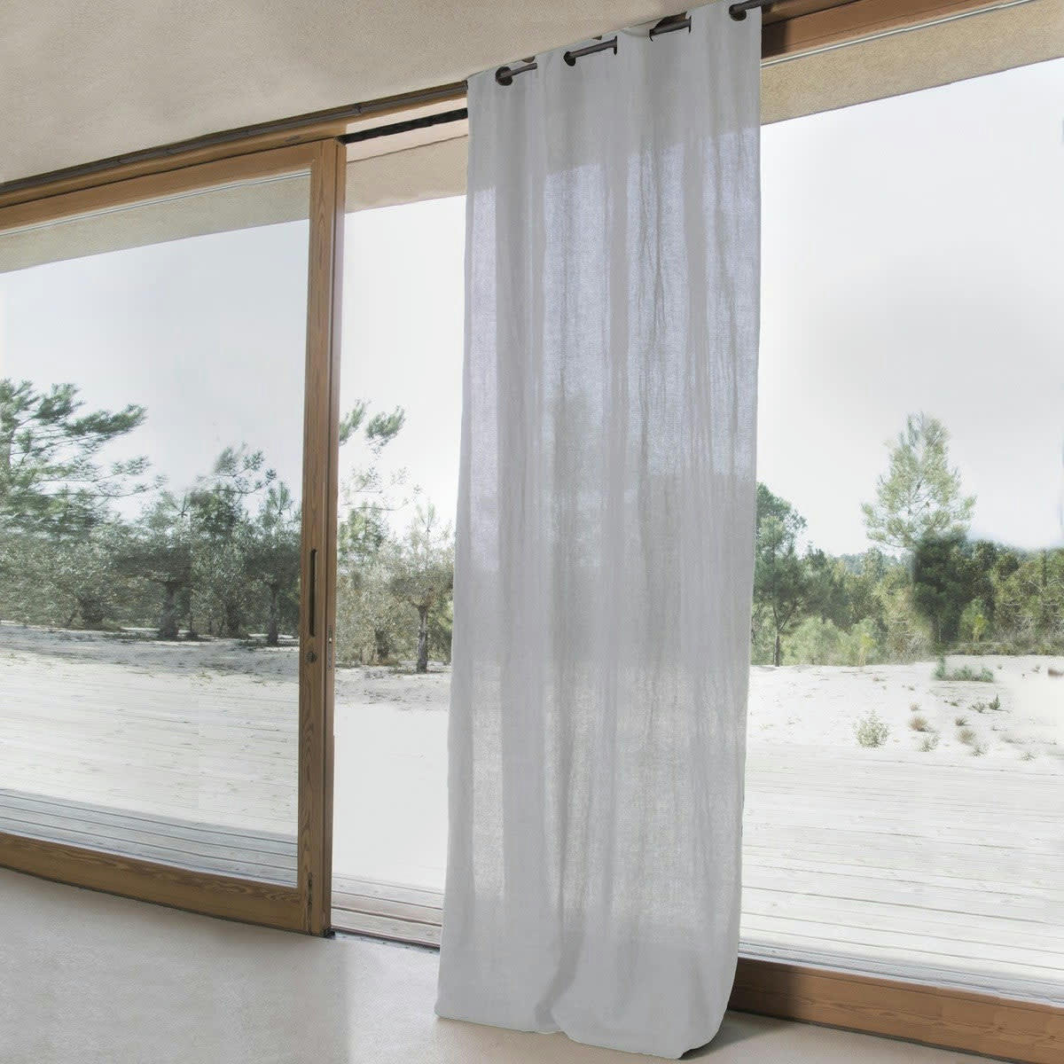 HORTENSE - Rideau à oeillets lin lavé  140x290 gris perle