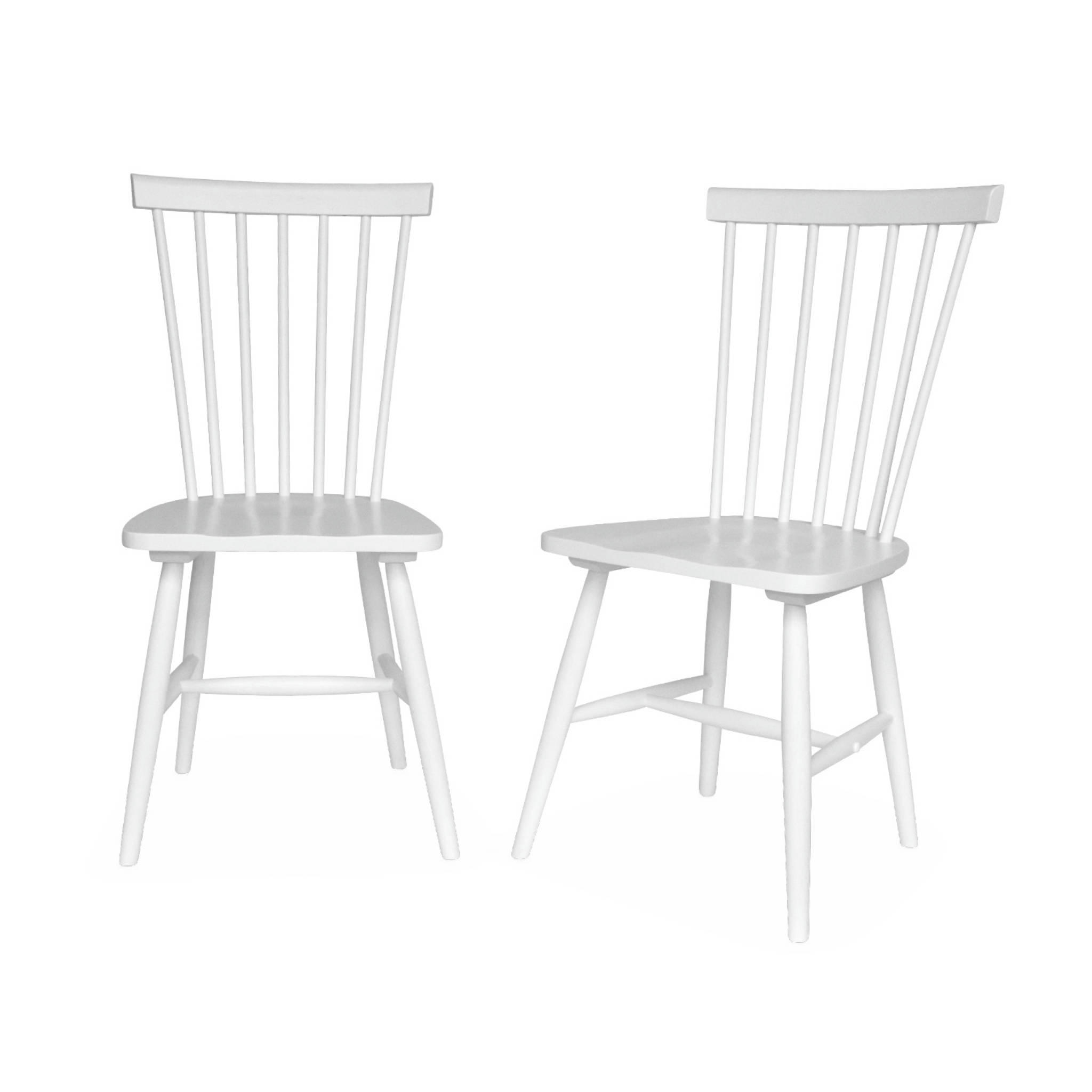 ROMIE - Lot de 2 chaises blanches à barreaux en bois d'hévéa