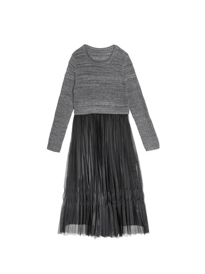 Patchwork Pleated Knitted Dress - 25WDD263U