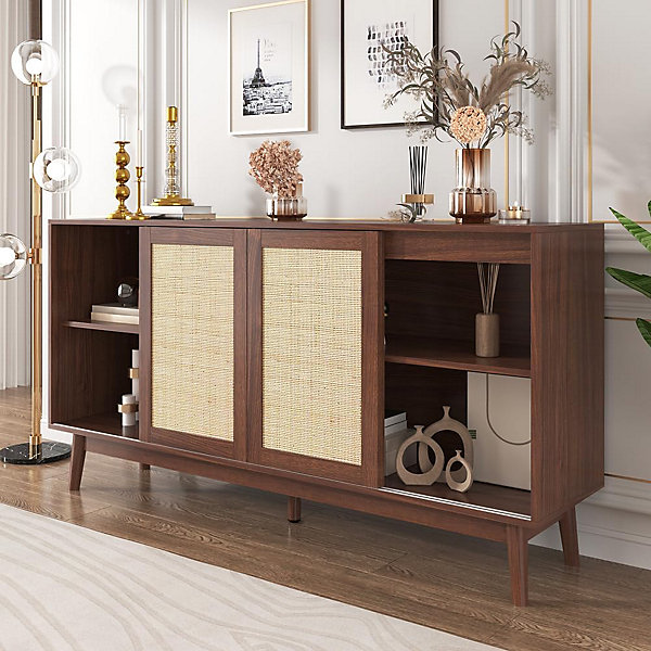 Buffet Salon avec 2 Portes et 2 tiroirs Meubles de Rangement, Buffet de Salle à Manger avec Portes en rotin Meubles de