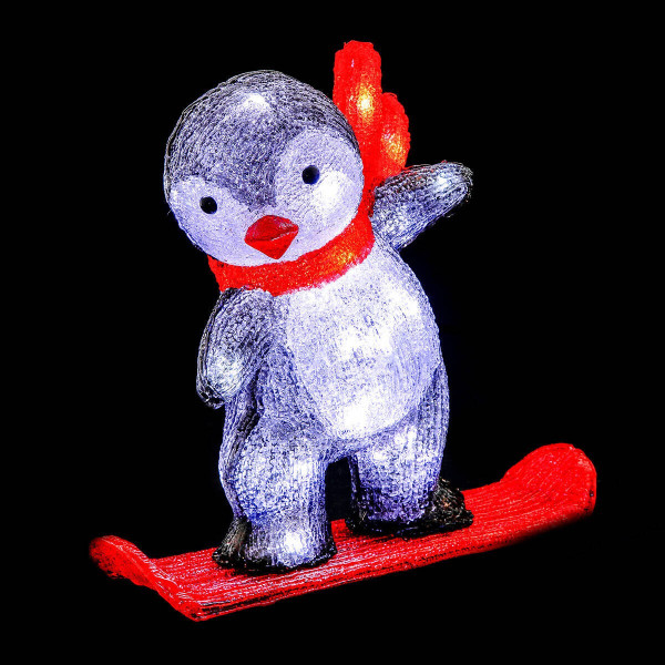 Dekoracja - LED Pingwinek na snowbordzie 32,5x30 cm