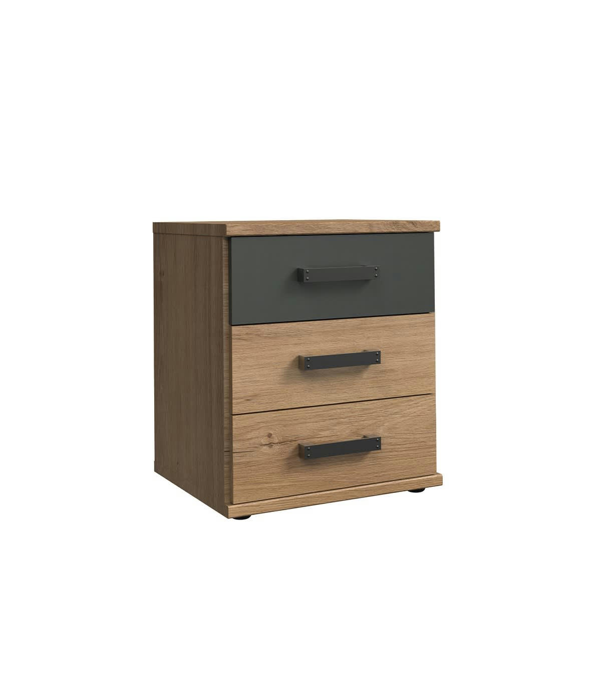 - Commode 3 tiroirs décor chêne et graphite - L46 cm