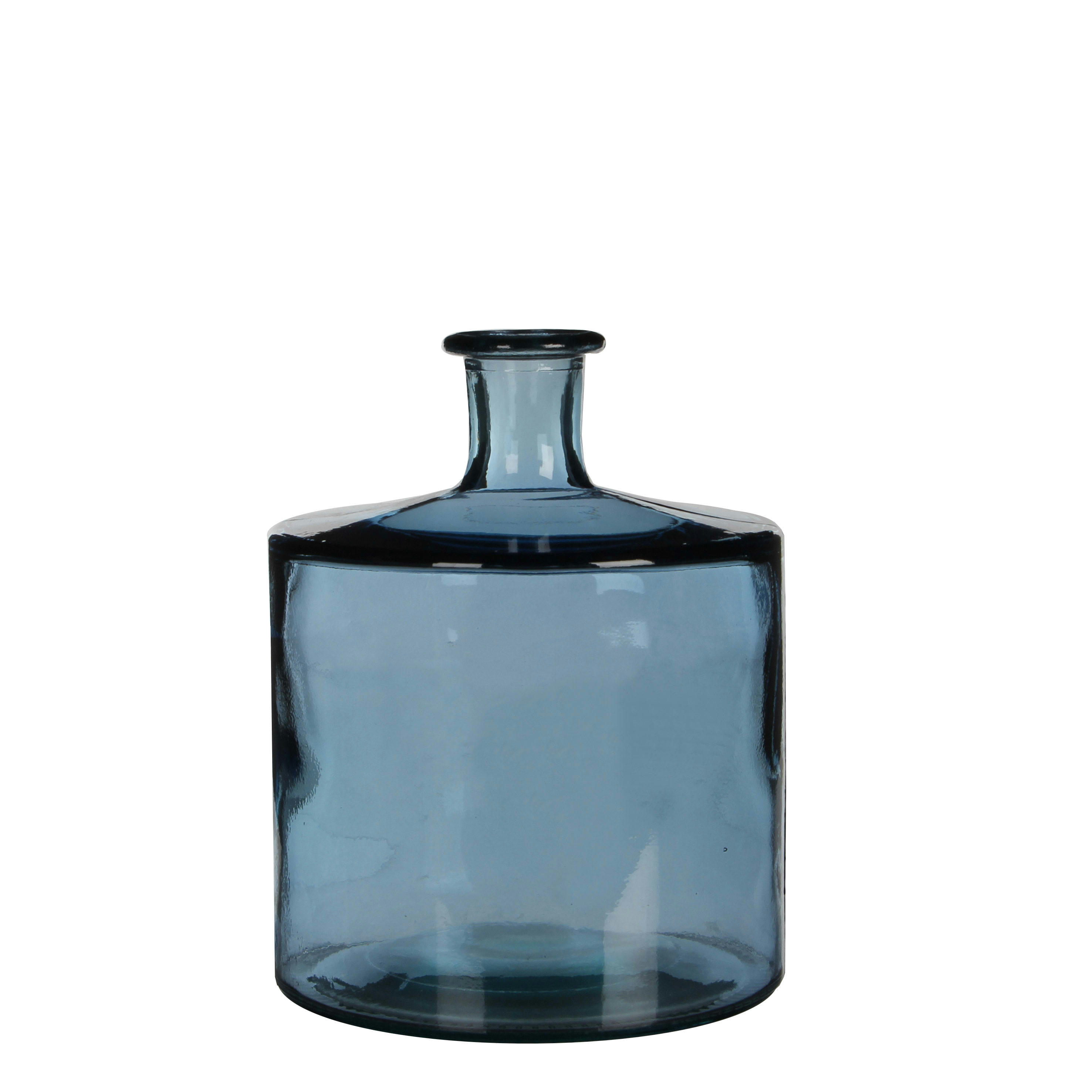 GUAN - Vase bouteille en verre recyclé bleu H26
