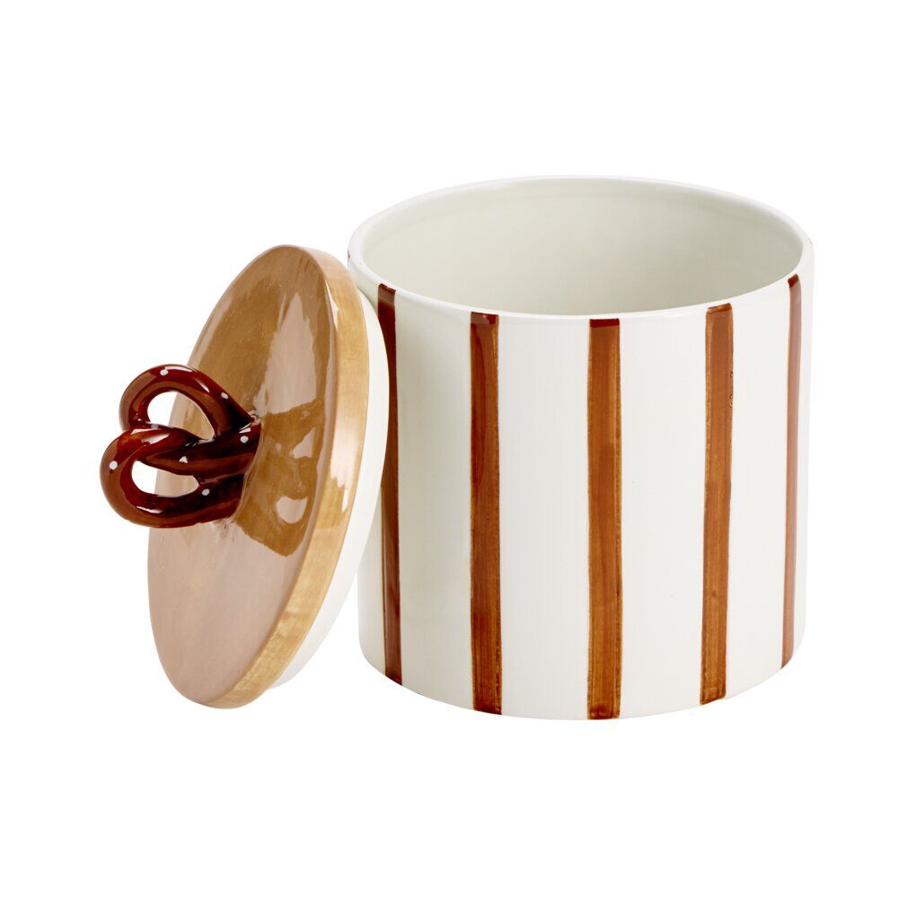 BoÎte céramique bretzel rayures marron Ø13xH18cm