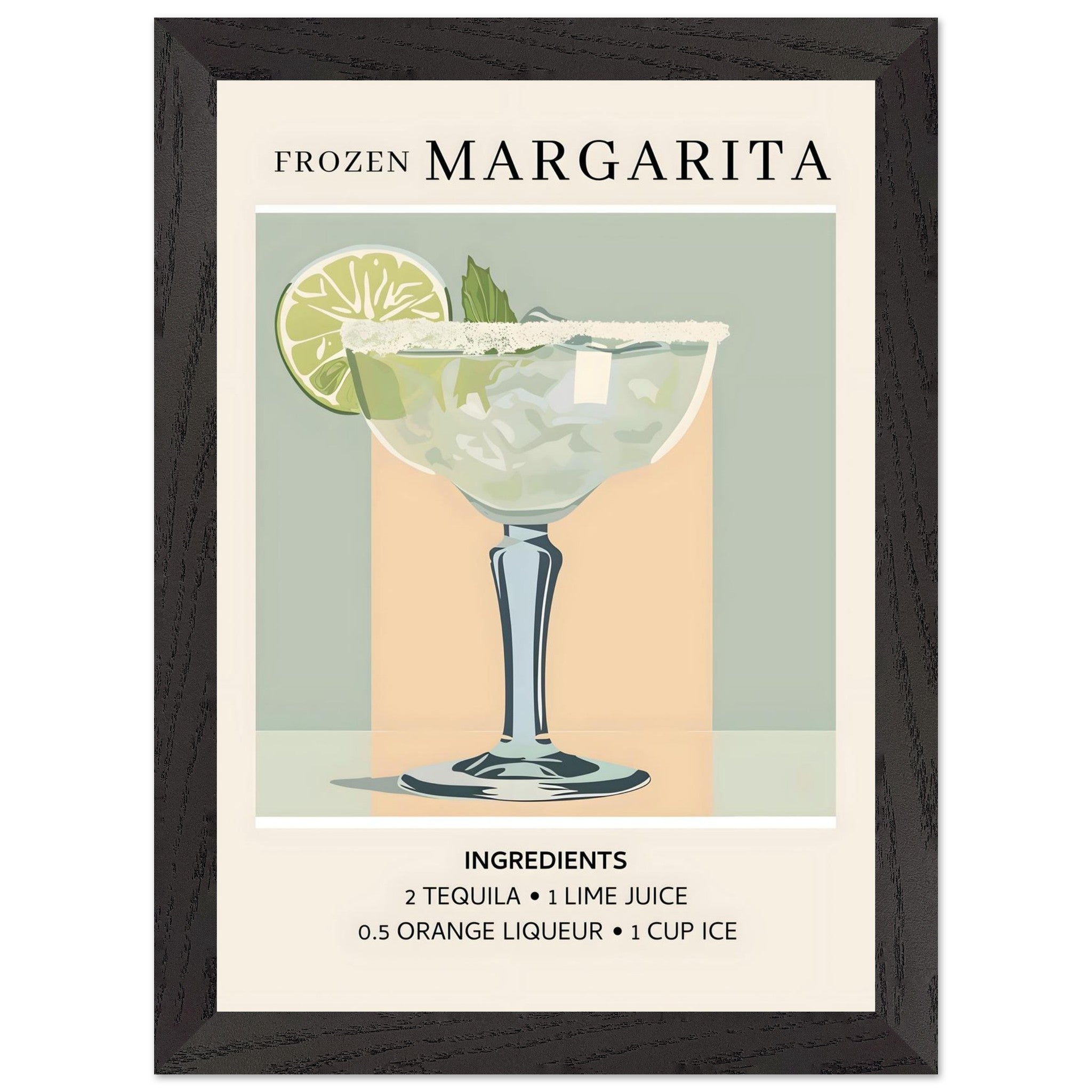 Artfulprints Poster met Lijst Frozen Margarita cocktail I - Ingrediënten  - A4 21x29.7 cm - Groen