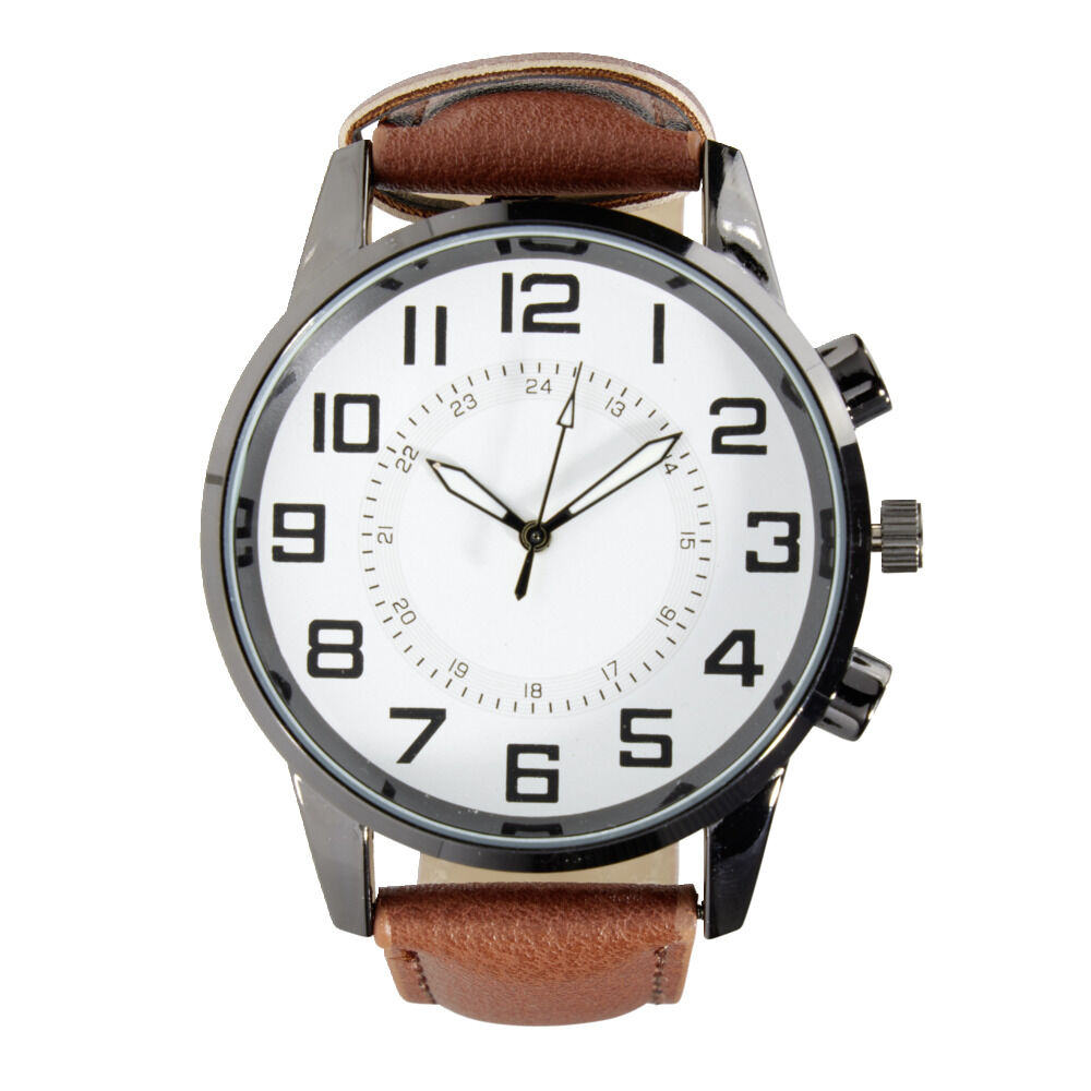 Montre homme cadran rond noir bracelet simili Ø4xH25,5cm (2 modèles)
