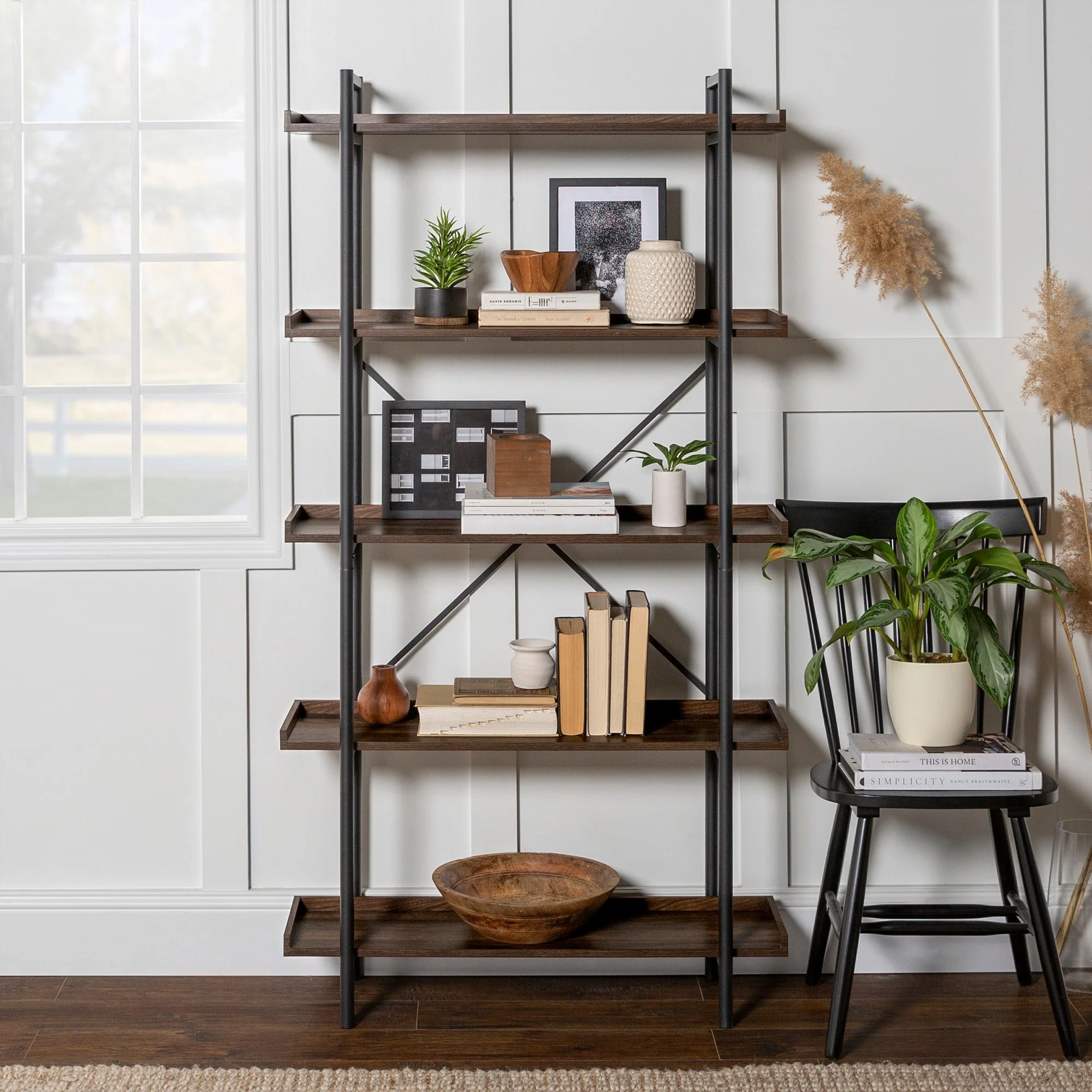 Middlebrook Edelman Dark Walnut Urban Industrial Pipe Bookshelf