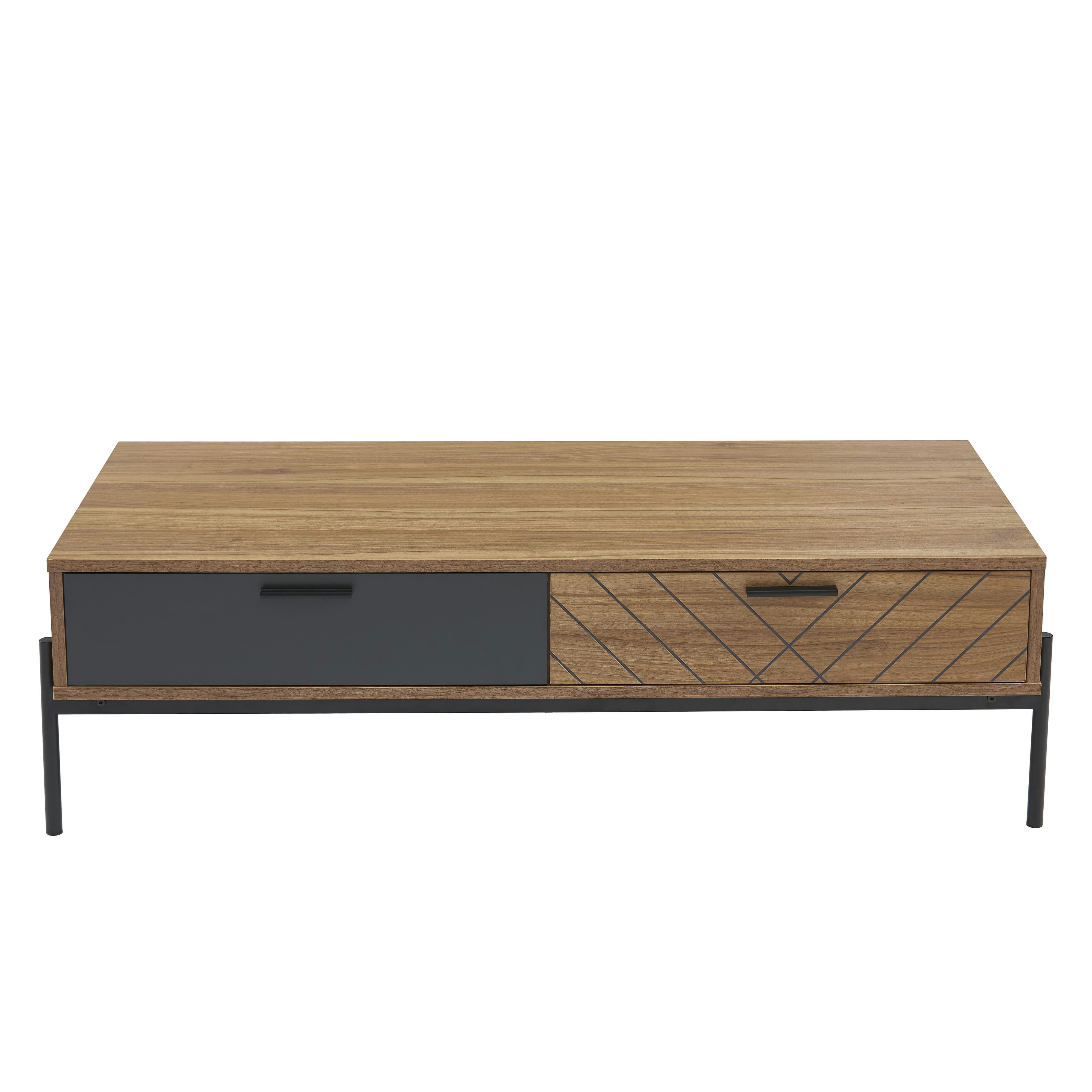 GEOMA - Table basse  effet chêne foncé et gris 115cm