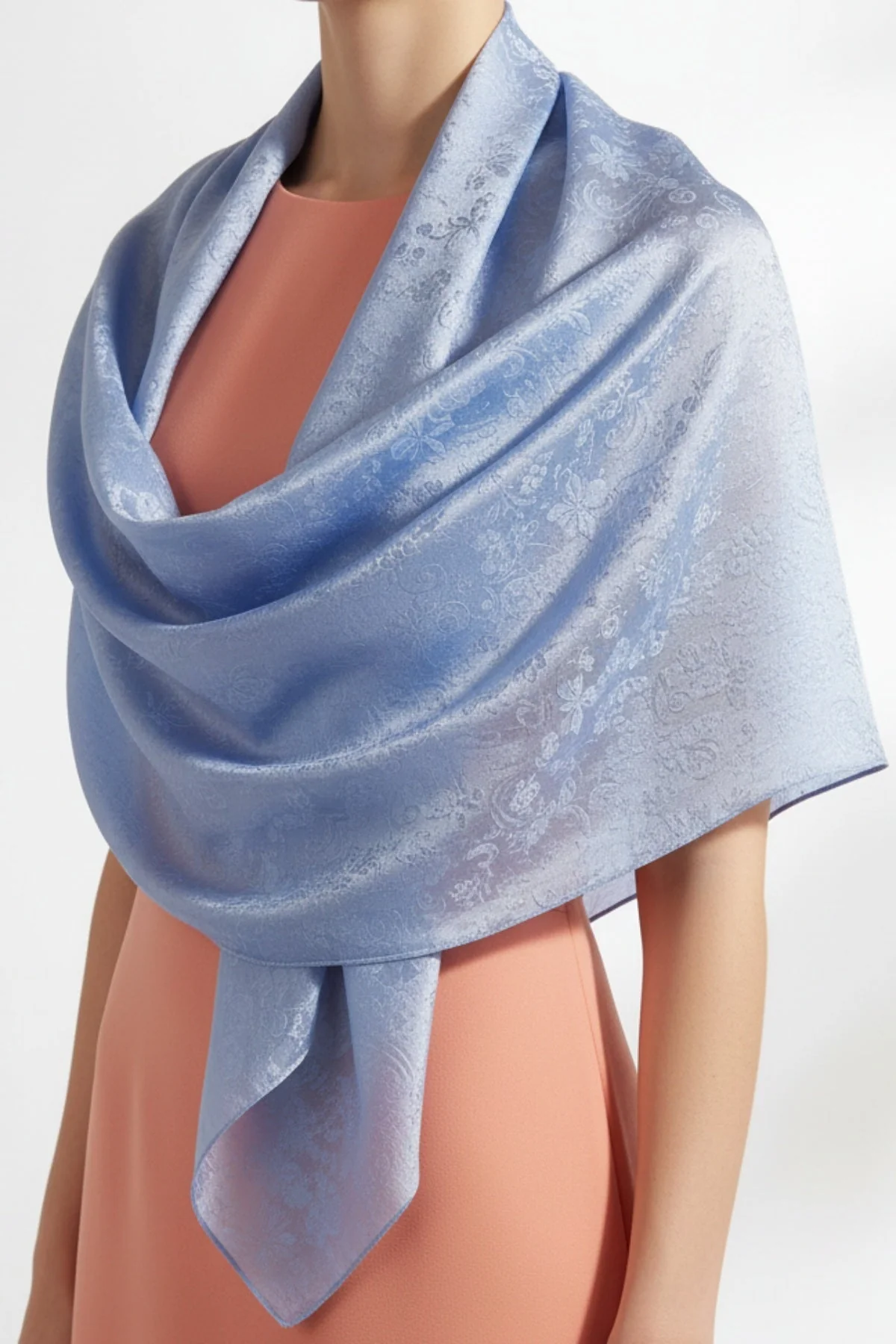 Light Blue Silk Touch Embossed Scarf