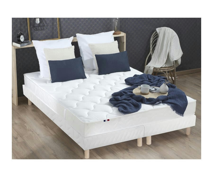 ENSEMBLE ALTO - Ensemble matelas mousse ferme sommier blanc 160x200