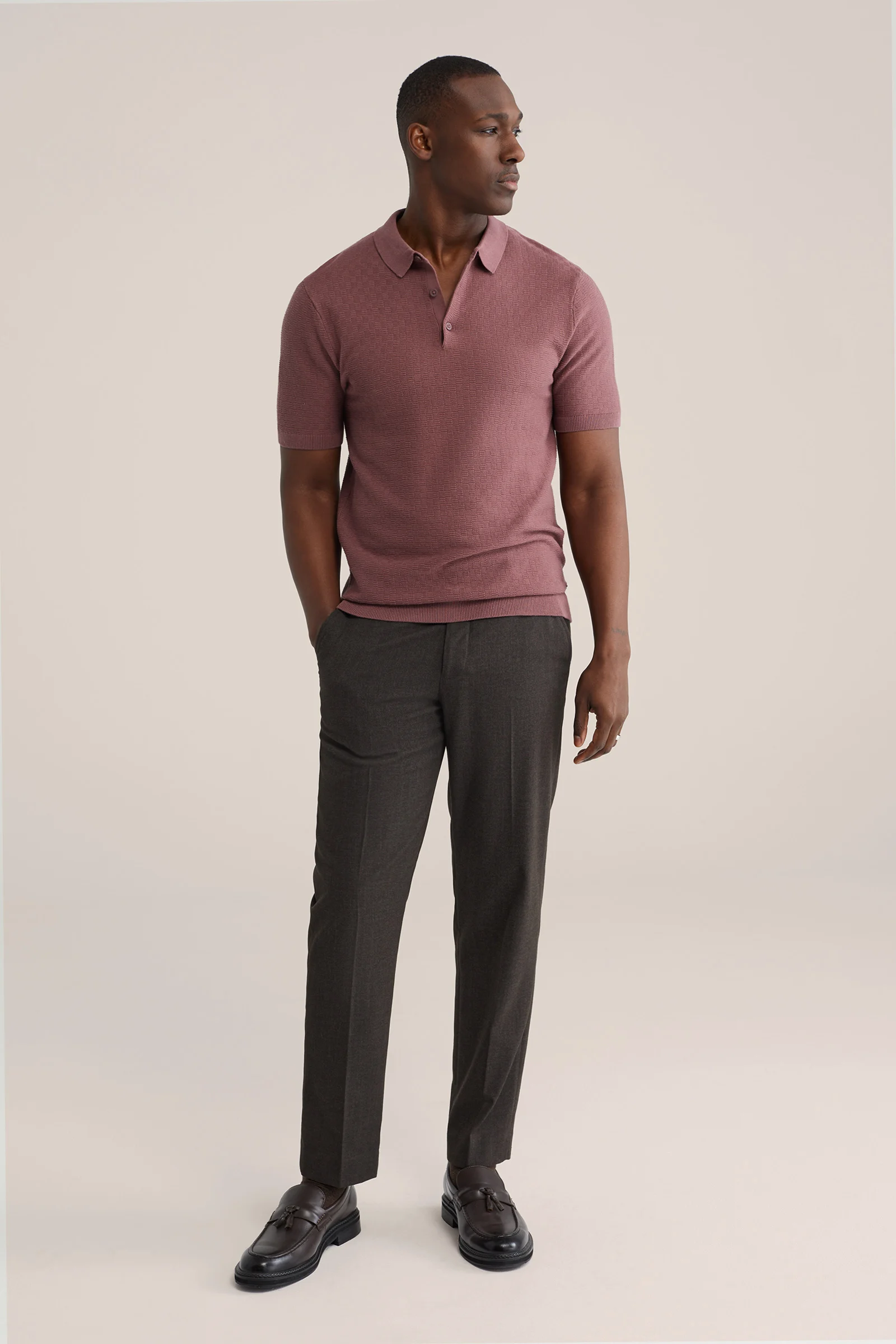 Heren regular fit gebreide polo met structuur